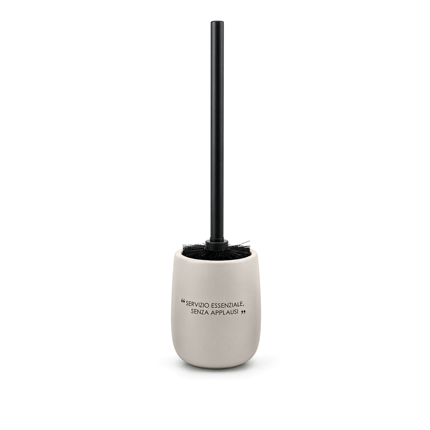 Portascopino WC in ceramica beige con scritta ironica