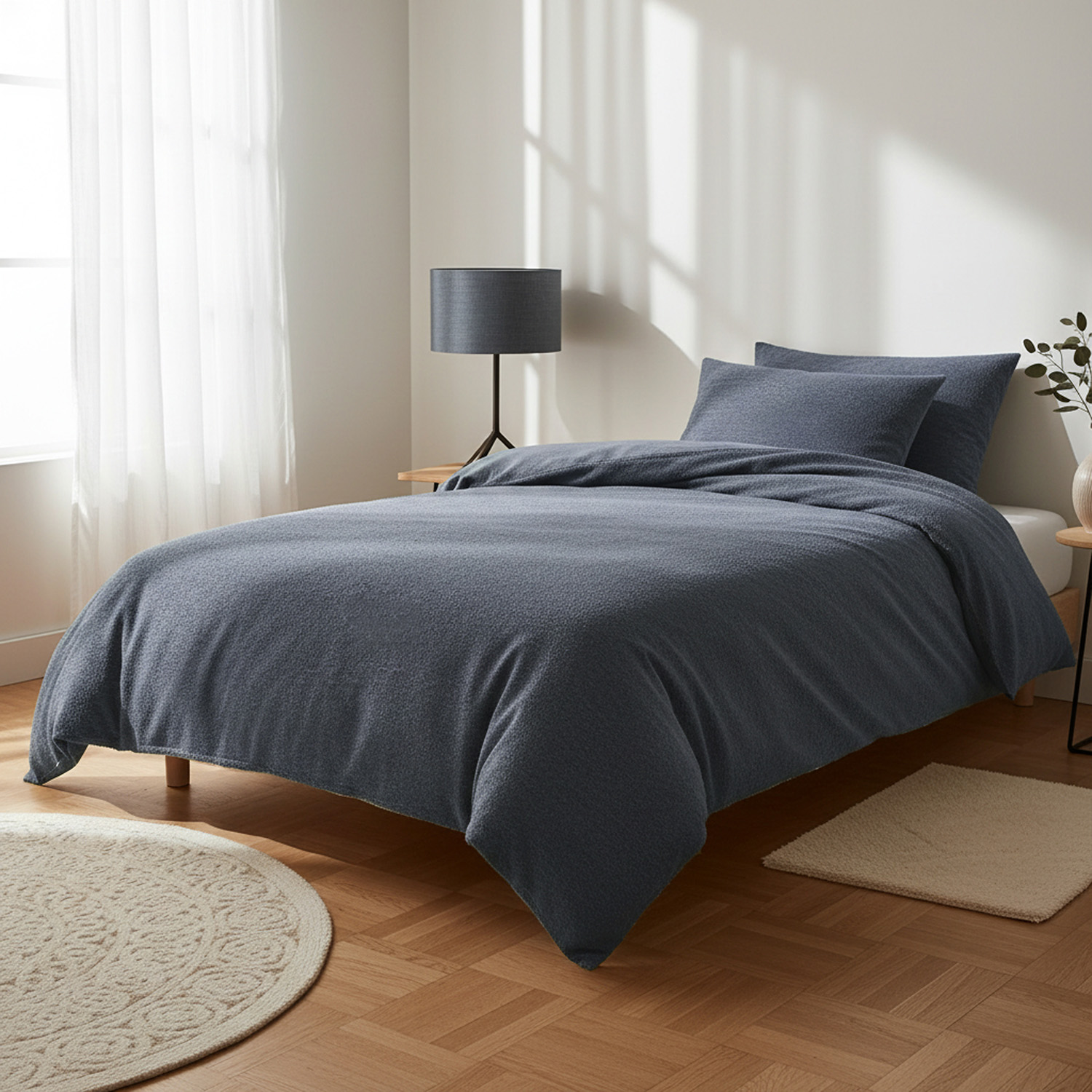 Parure copripiumino singolo blu jersey melange