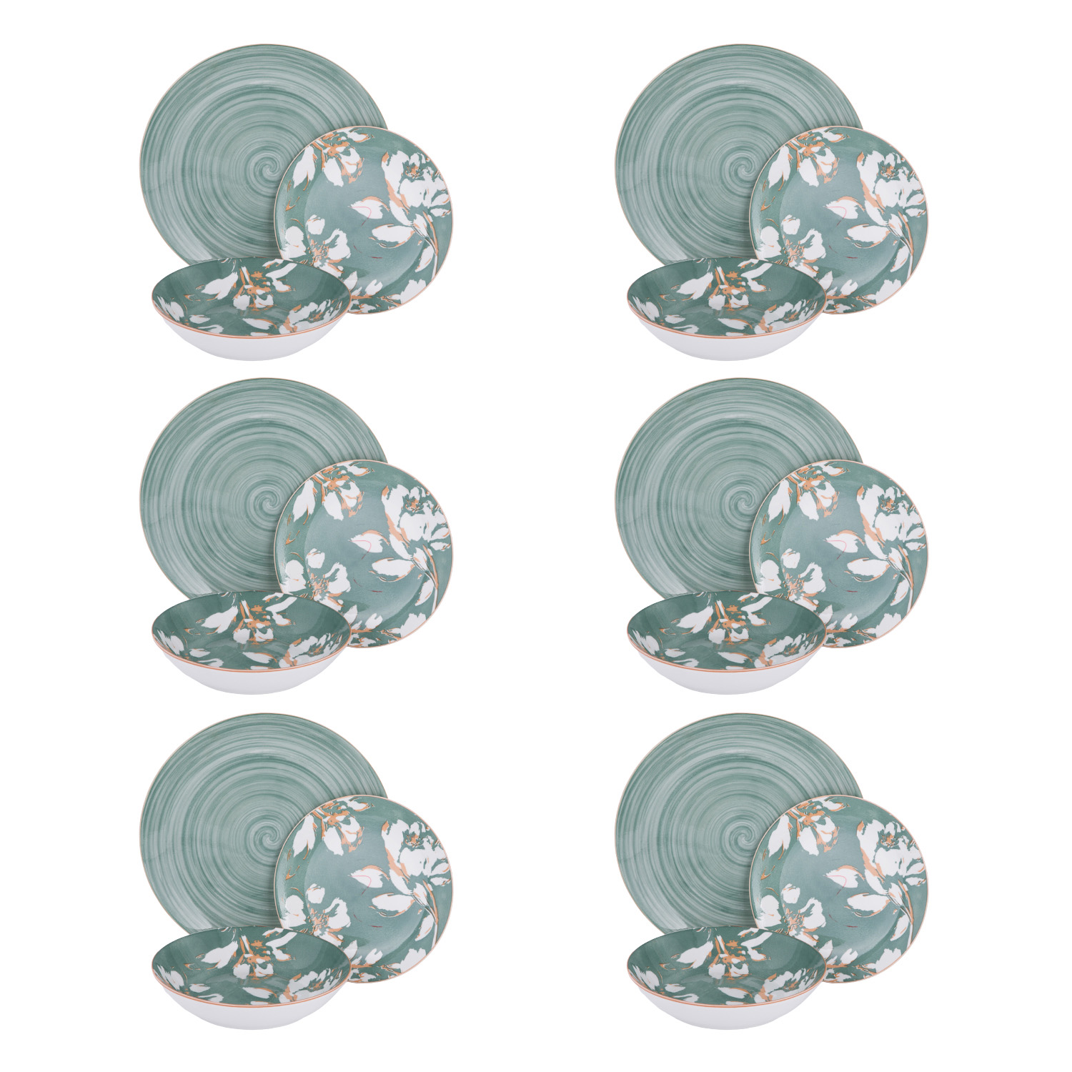 Servizio 18 piatti porcellana verde fiori Antea