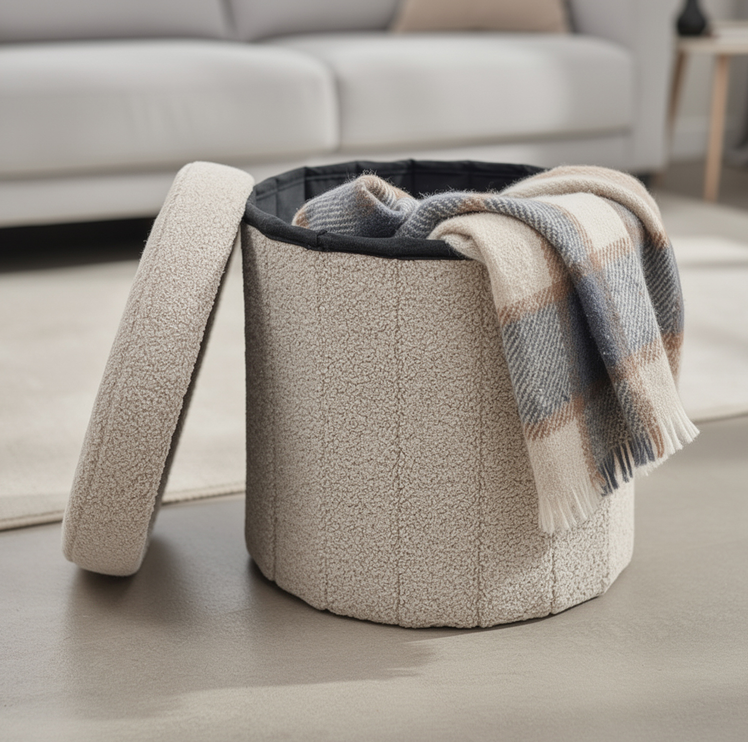 Pouf contenitore tondo 39x39 cm bianco