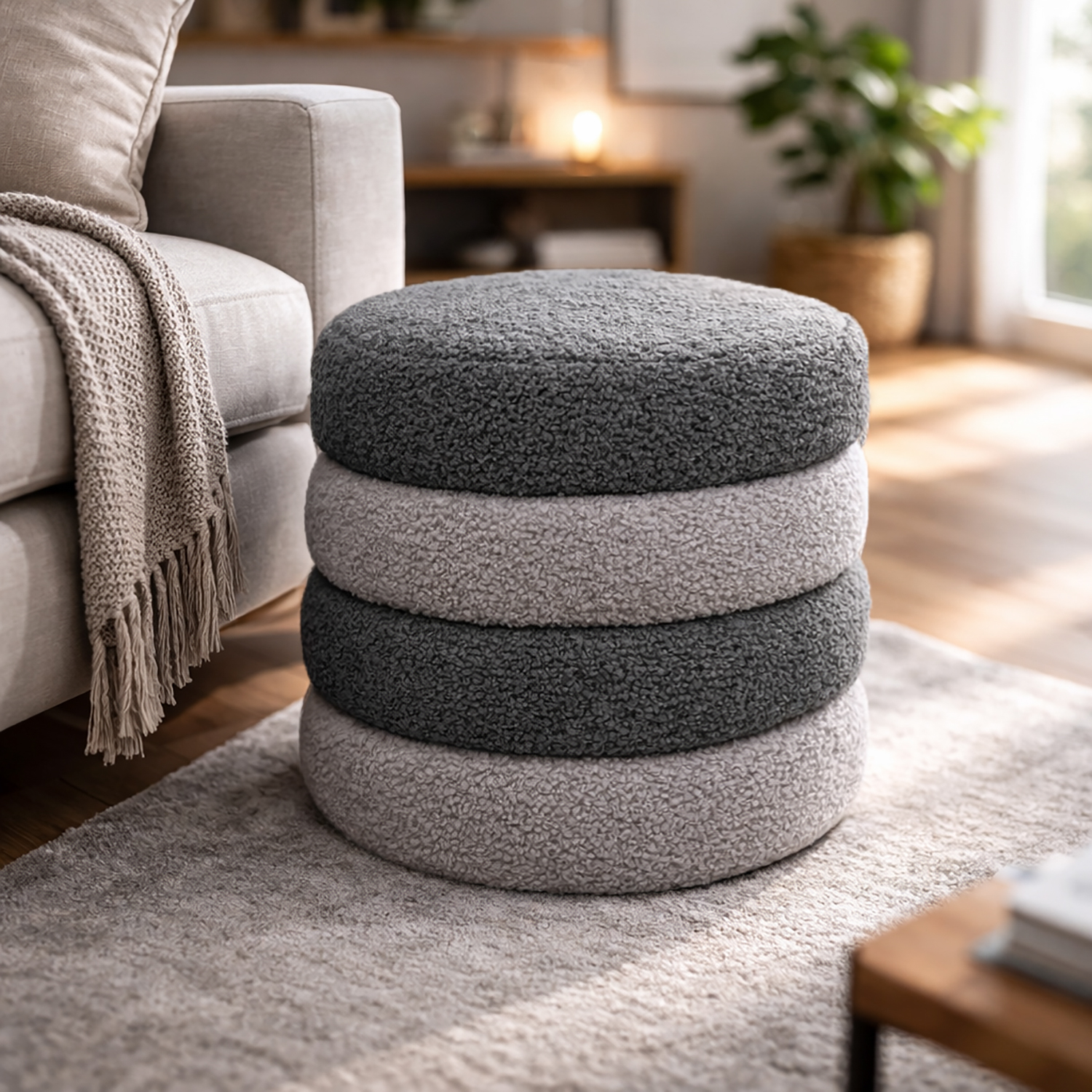 Pouf bicolore velluto grigio 40 cm