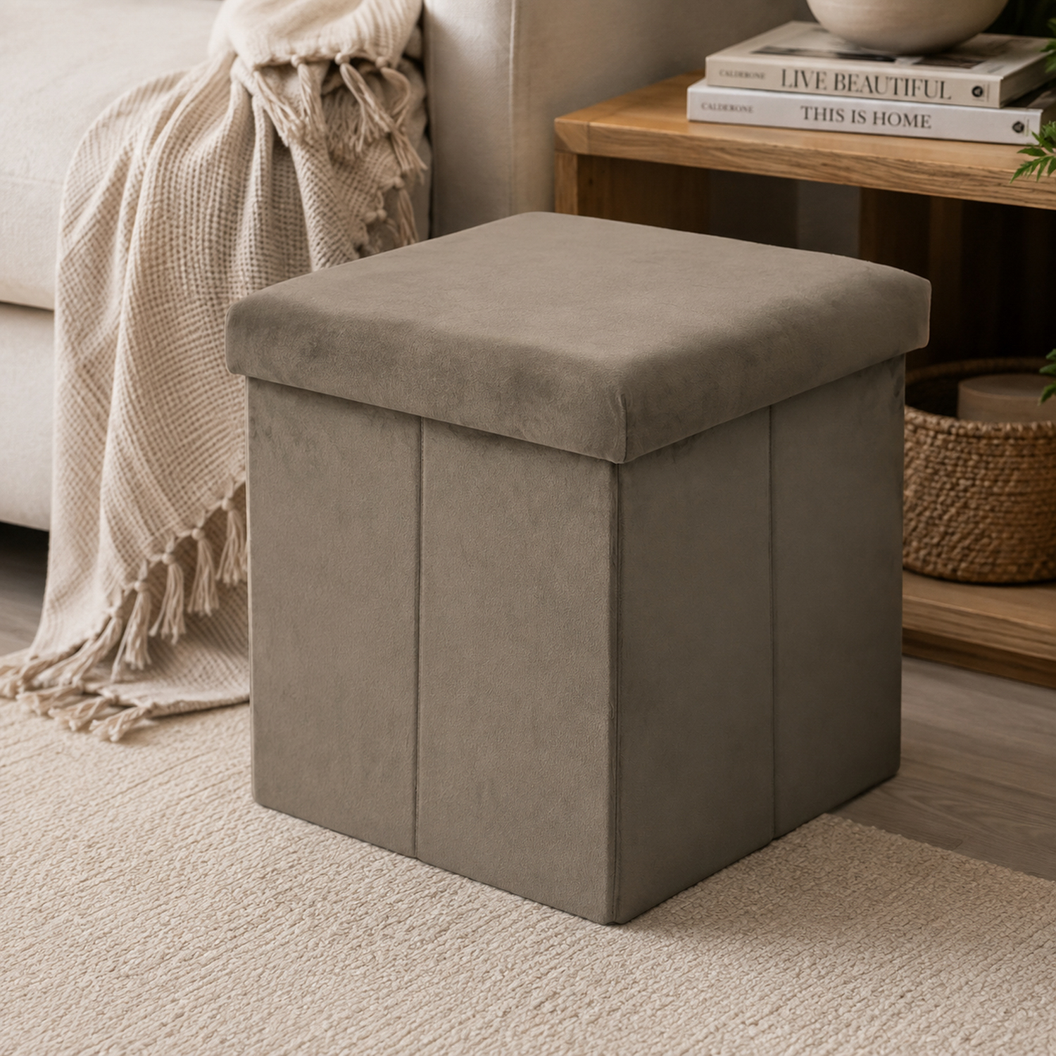 Pouf pieghevole velluto marrone 40x40 cm