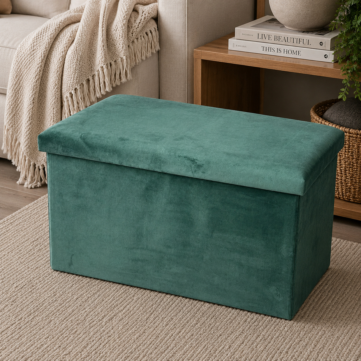 Cassapanca pieghevole velluto verde 40x71 cm