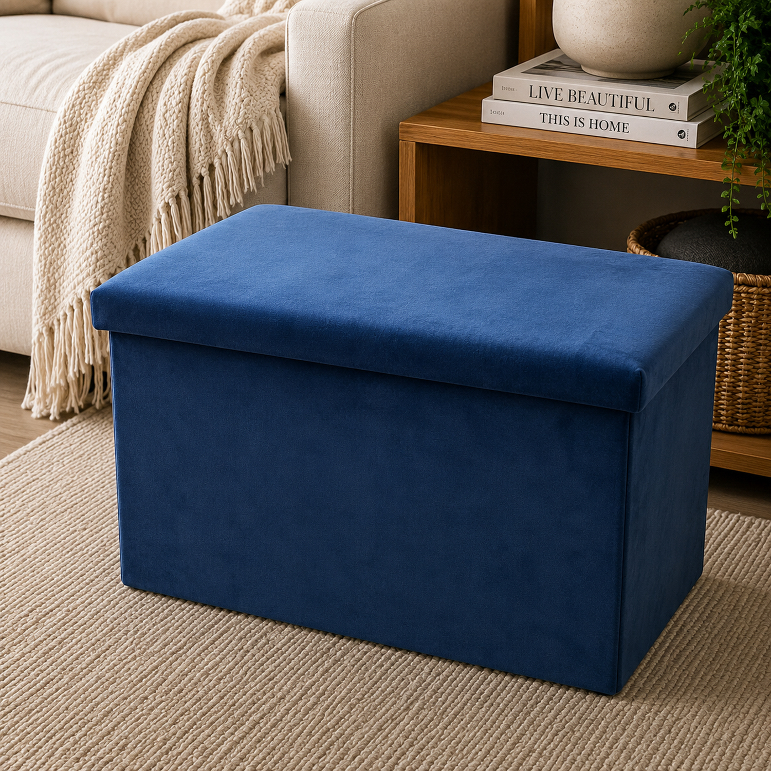 Cassapanca pieghevole velluto blu 40x71 cm