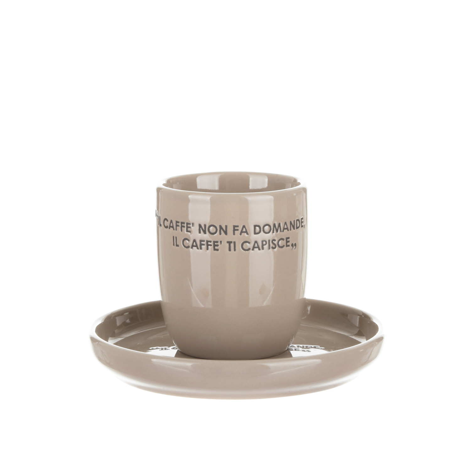 Tazzina caffè con piattino tortora con scritta 135...