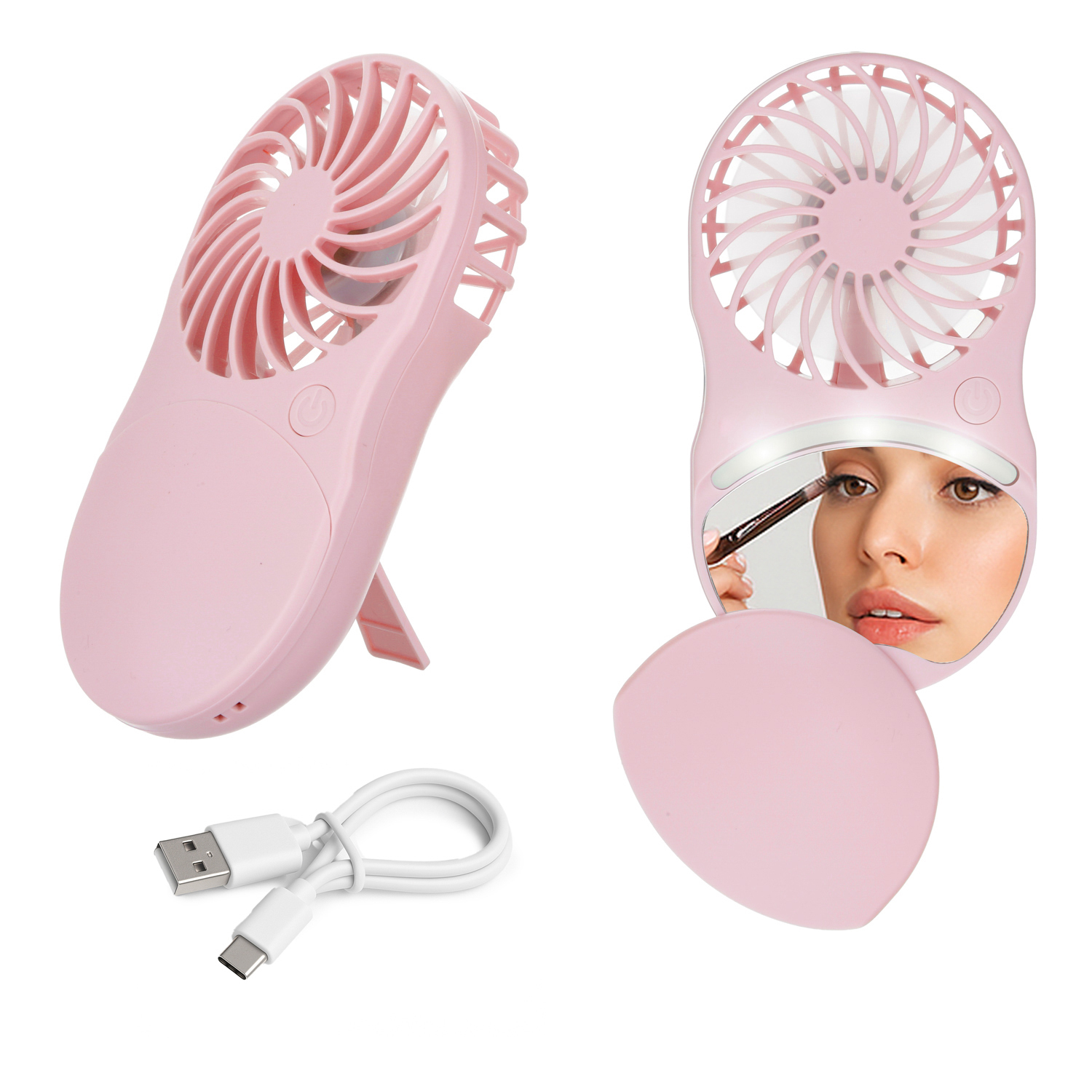 Miniventilatore tascabile con specchio led rosa
