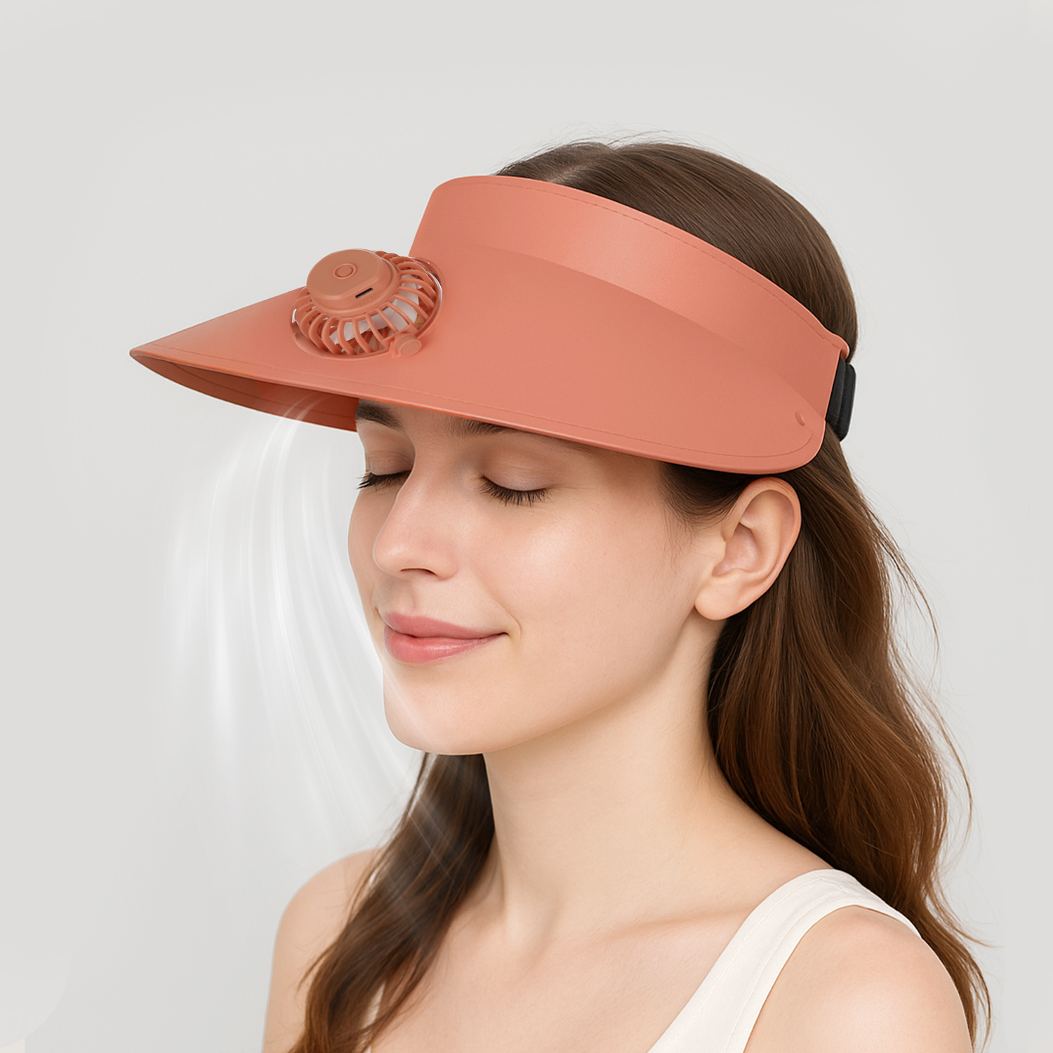 Visiera regolabile con ventilatore rosa salmone