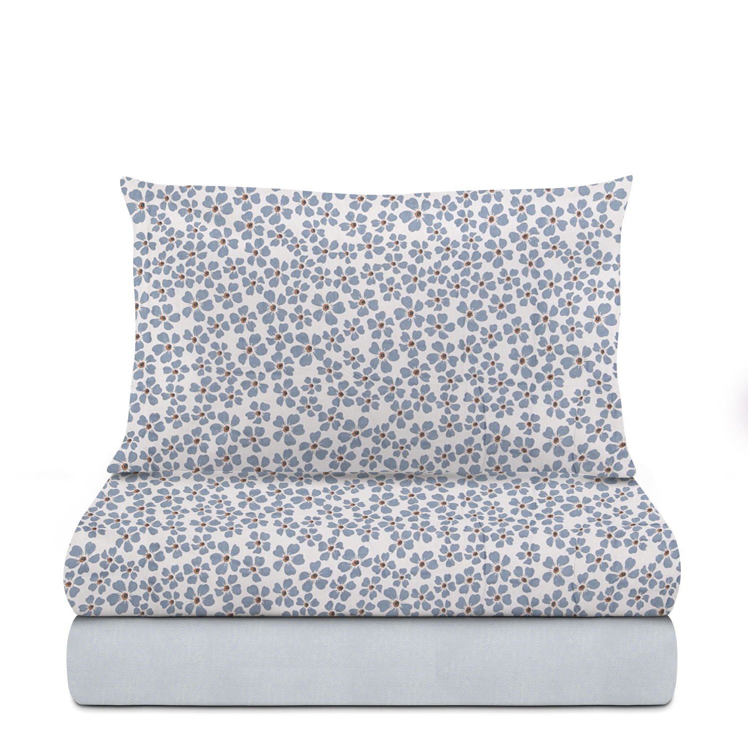 Completo letto singolo fiori azzurri in flanella