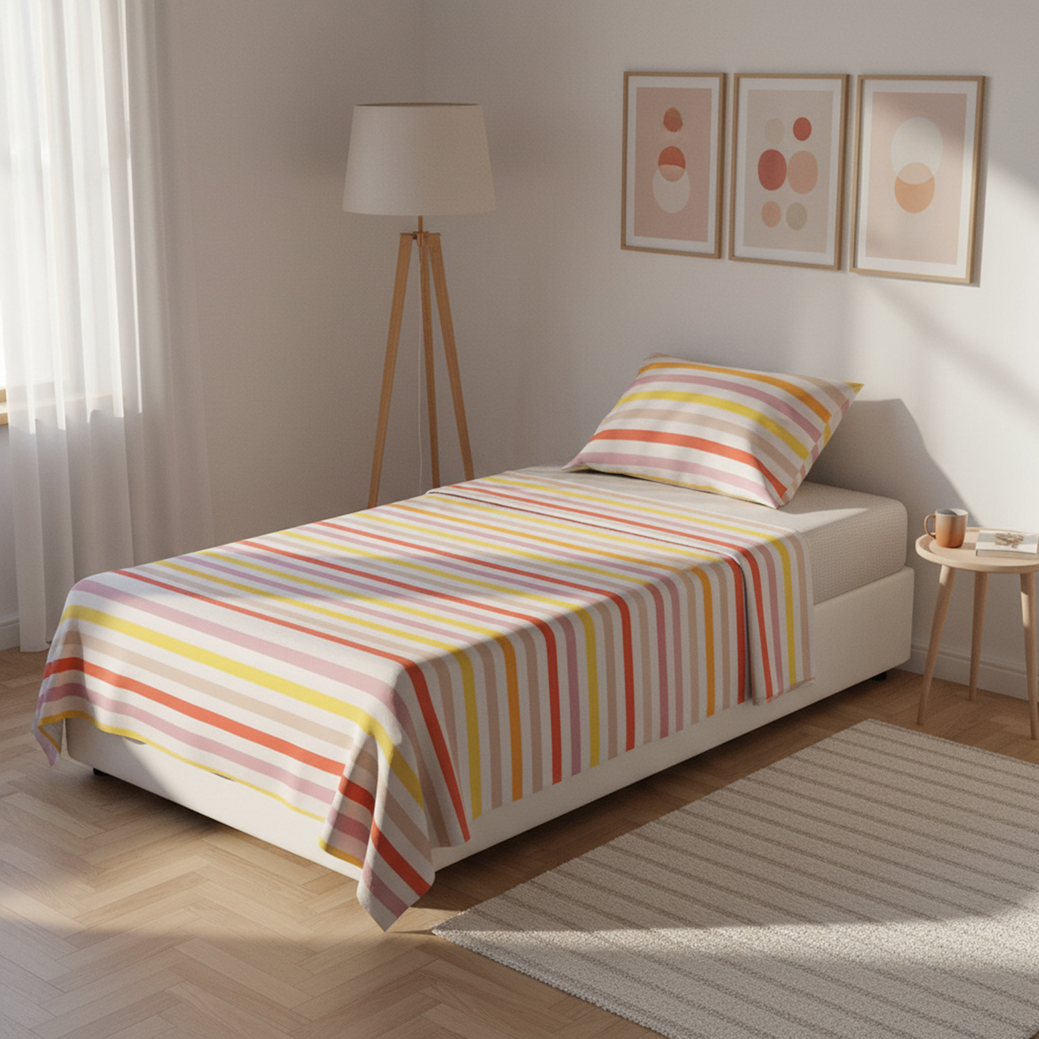 Completo letto 1 piazza poli stampa righe rosa