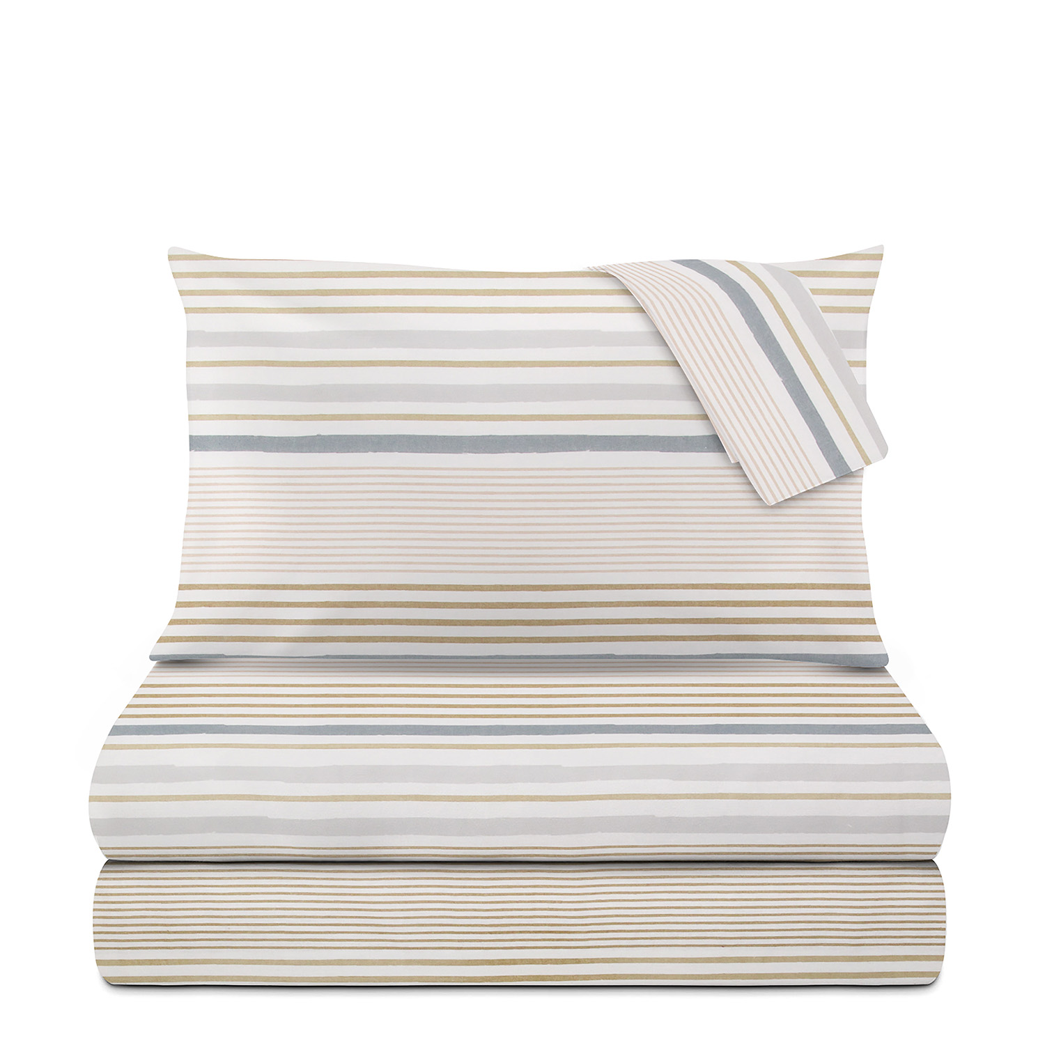 Completo letto matrimoniale righe beige grigie