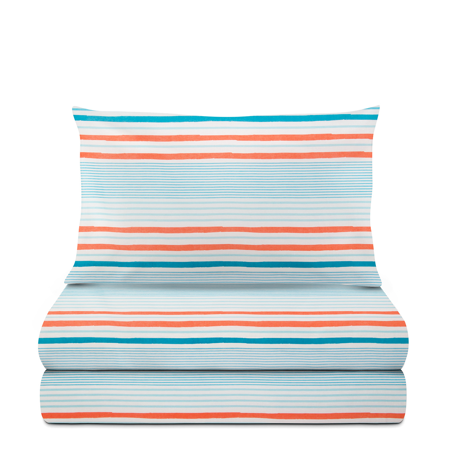 Completo letto singolo righe azzurro arancione