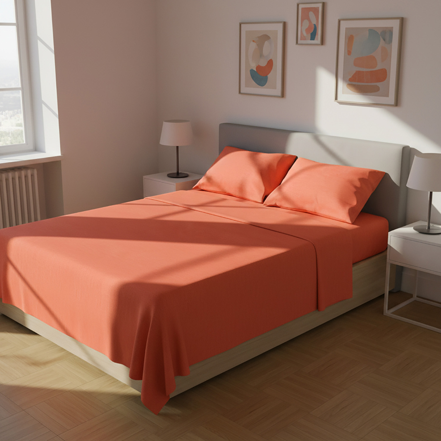 Completo letto matrimoniale melange corallo