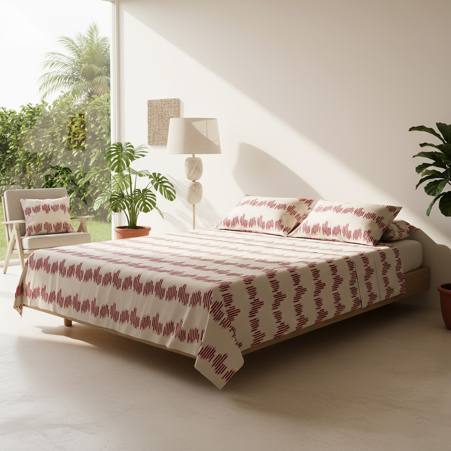 Completo letto matrimoniale geometrie blordeaux cotone