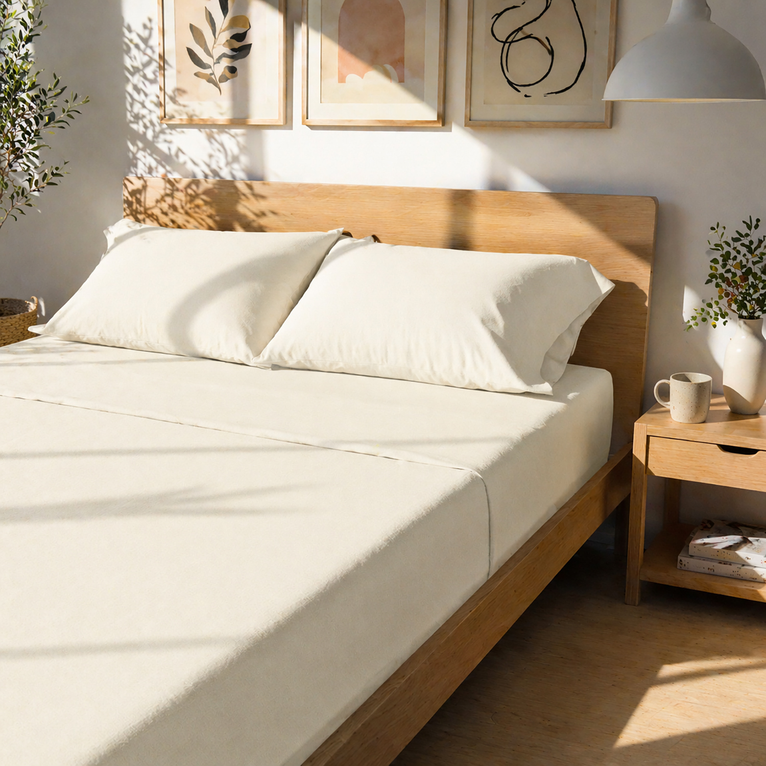 Completo letto matrimoniale cotone tinta unita burro