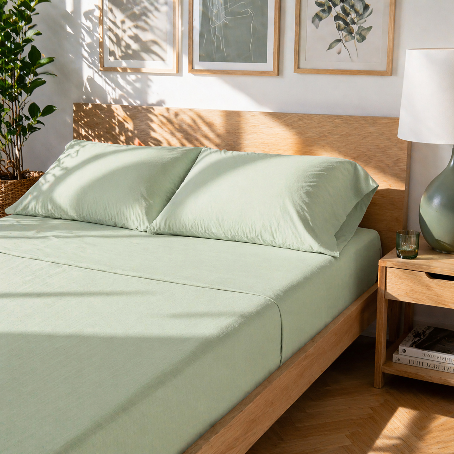 Completo letto matrimoniale cotone tinta unita verde