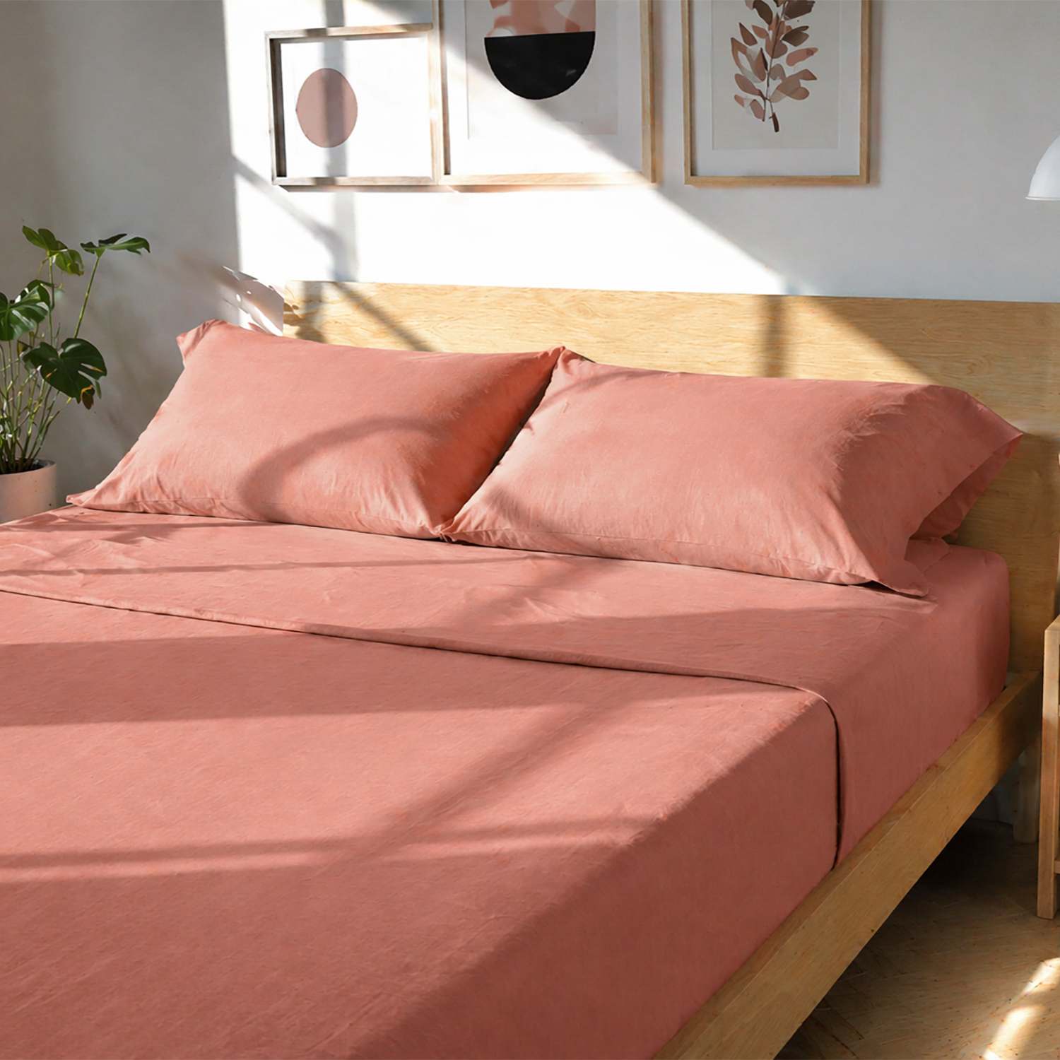 Completo letto matrimoniale cotone tinta unita corallo