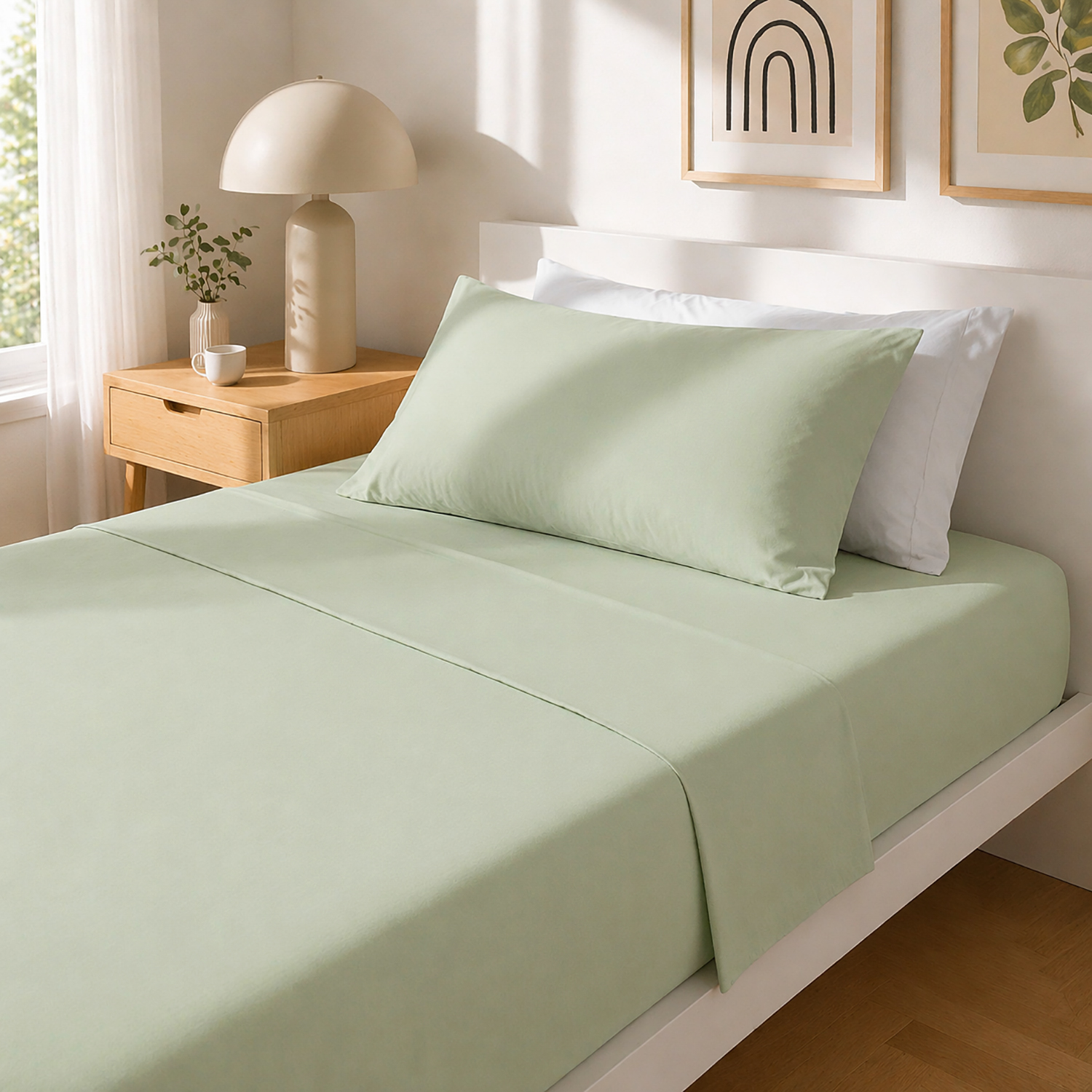 Completo letto 1 piazza e mezza cotone tinta unita verde