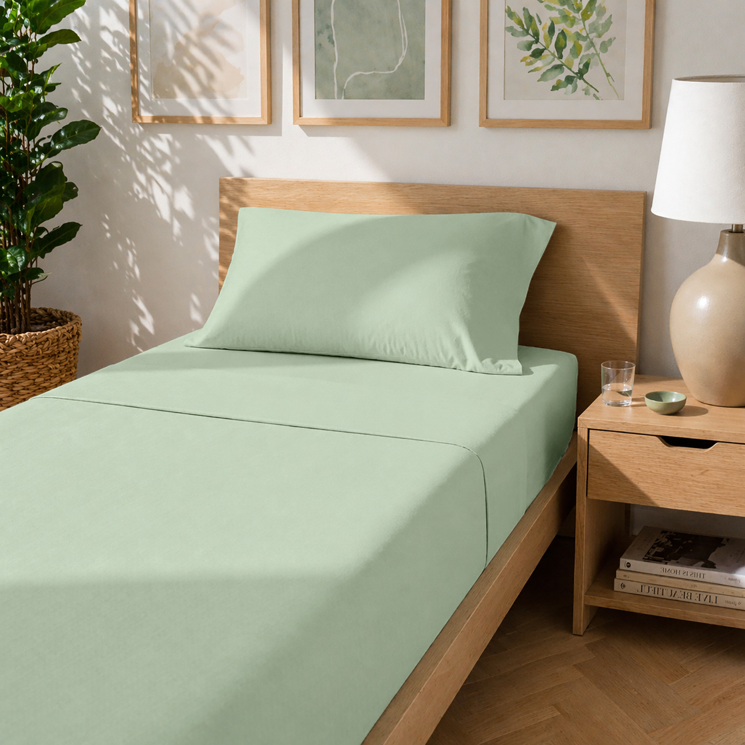 Completo letto singolo cotone tinta unita verde