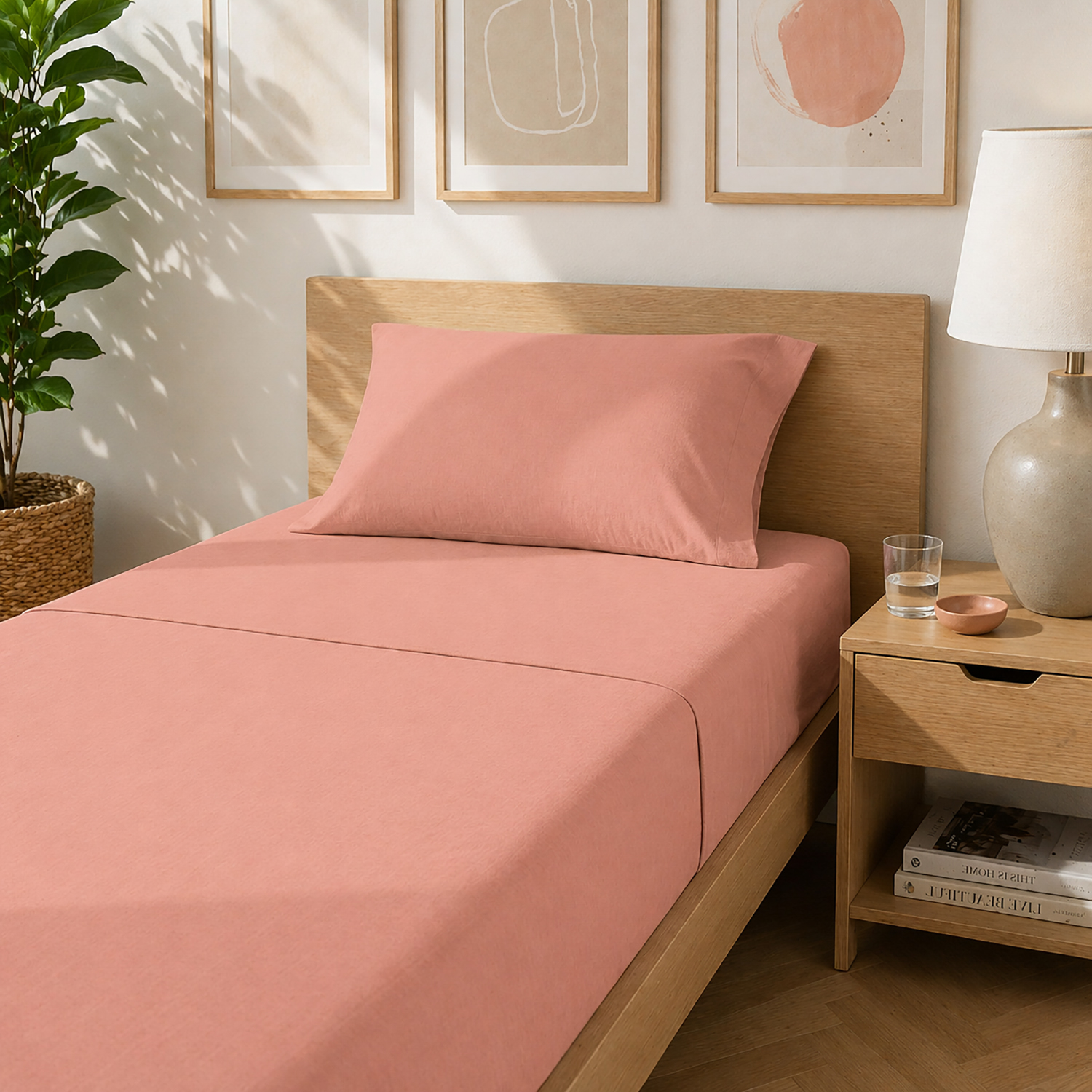 Completo letto singolo cotone tinta unita corallo