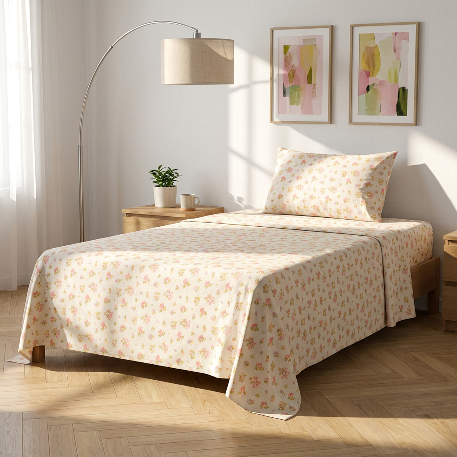 Completo letto 1 piazza e mezza cotone fiorellini