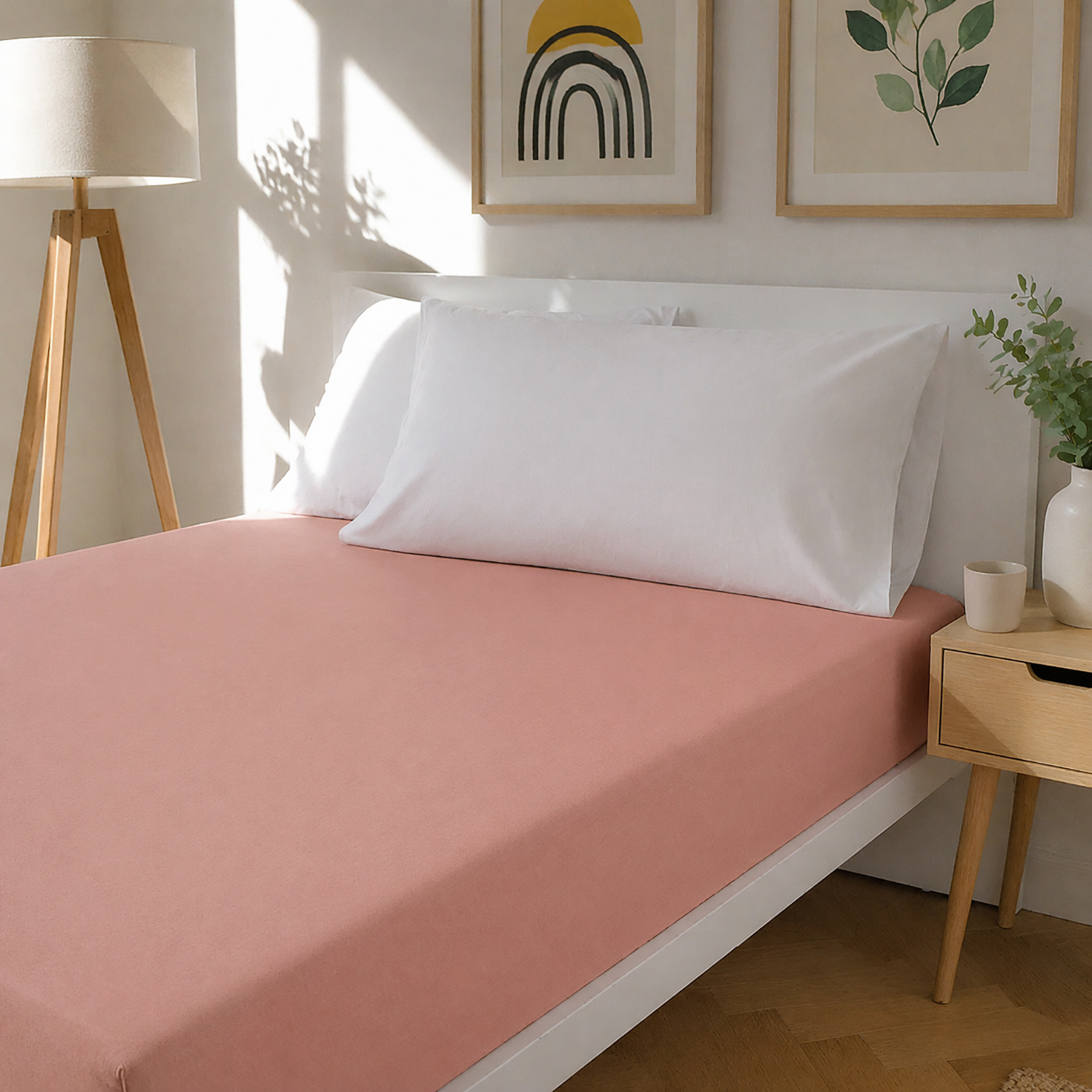 Lenzuolo 1 piazza e mezza con angoli cotone tinta unita corallo