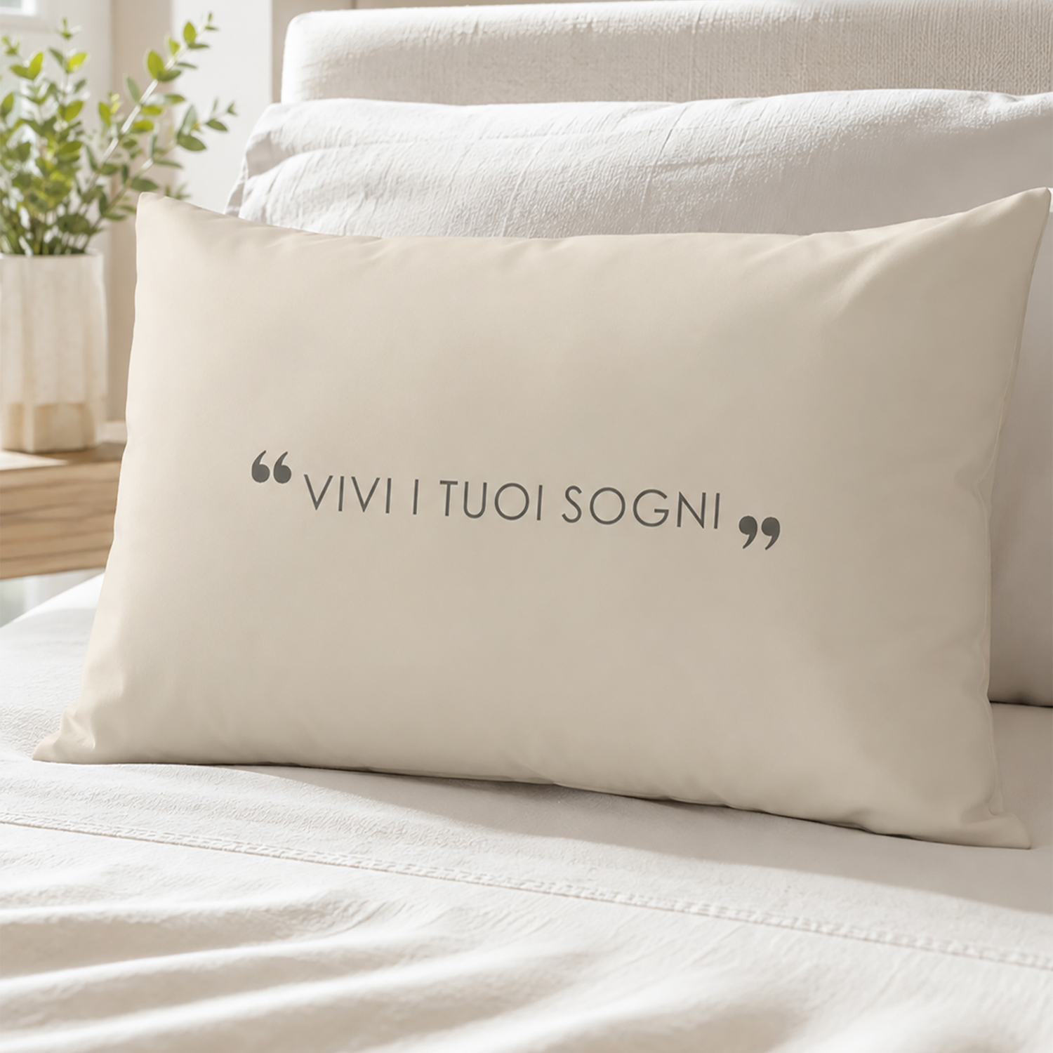 Federa in cotone scritta Quotes tortora