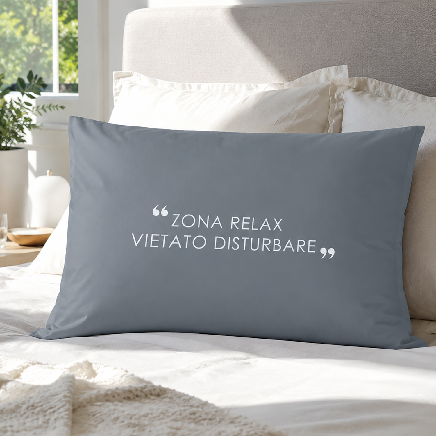 Federa in cotone scritta Quotes denim