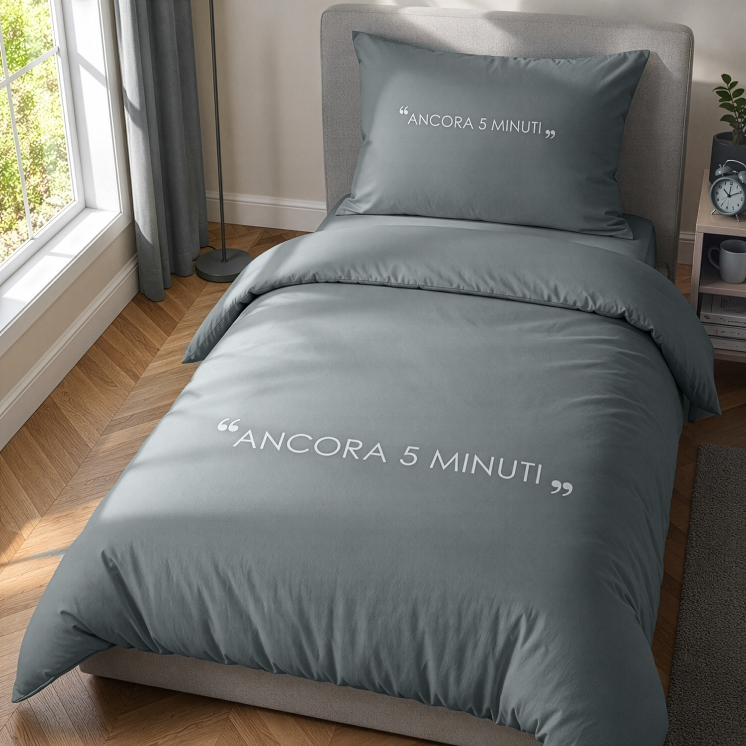 Parure copripiumino singolo cotone scritta Quotes antracite