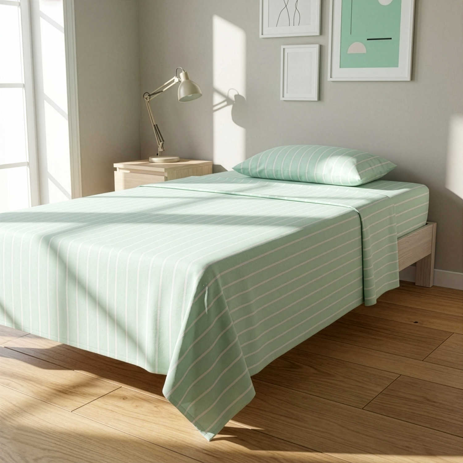 Completo letto 1 piazza e mezza policotone righe verde