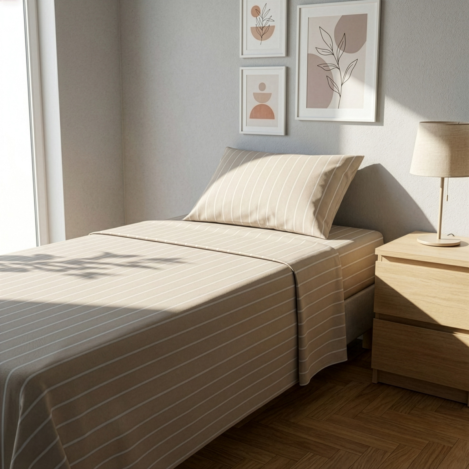 Completo letto singolo policotone righe sabbia