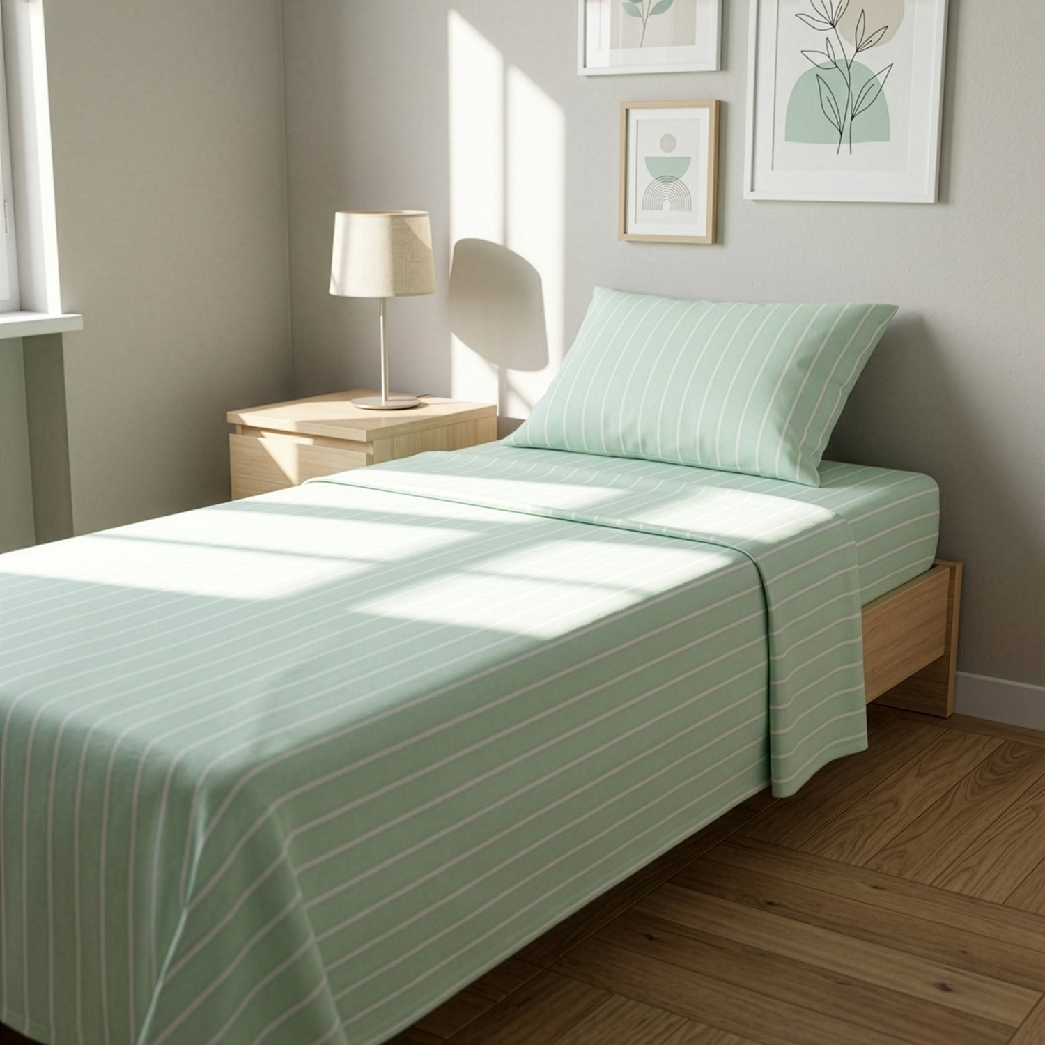 Completo letto singolo policotone righe verde