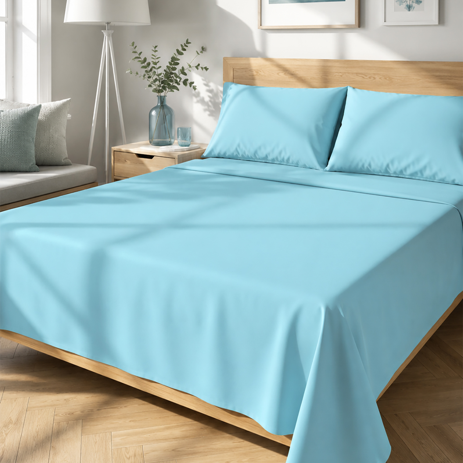 Completo letto matrimoniale tinta unita azzurro