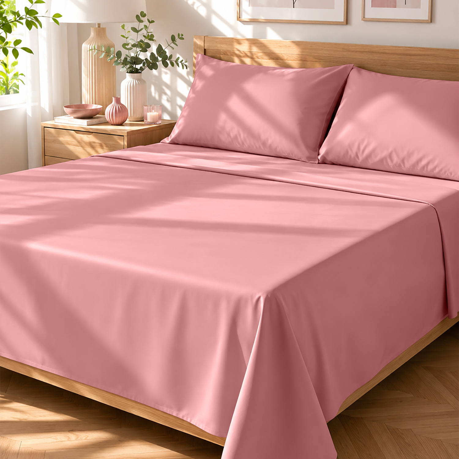 Completo letto matrimoniale tinta unita corallo