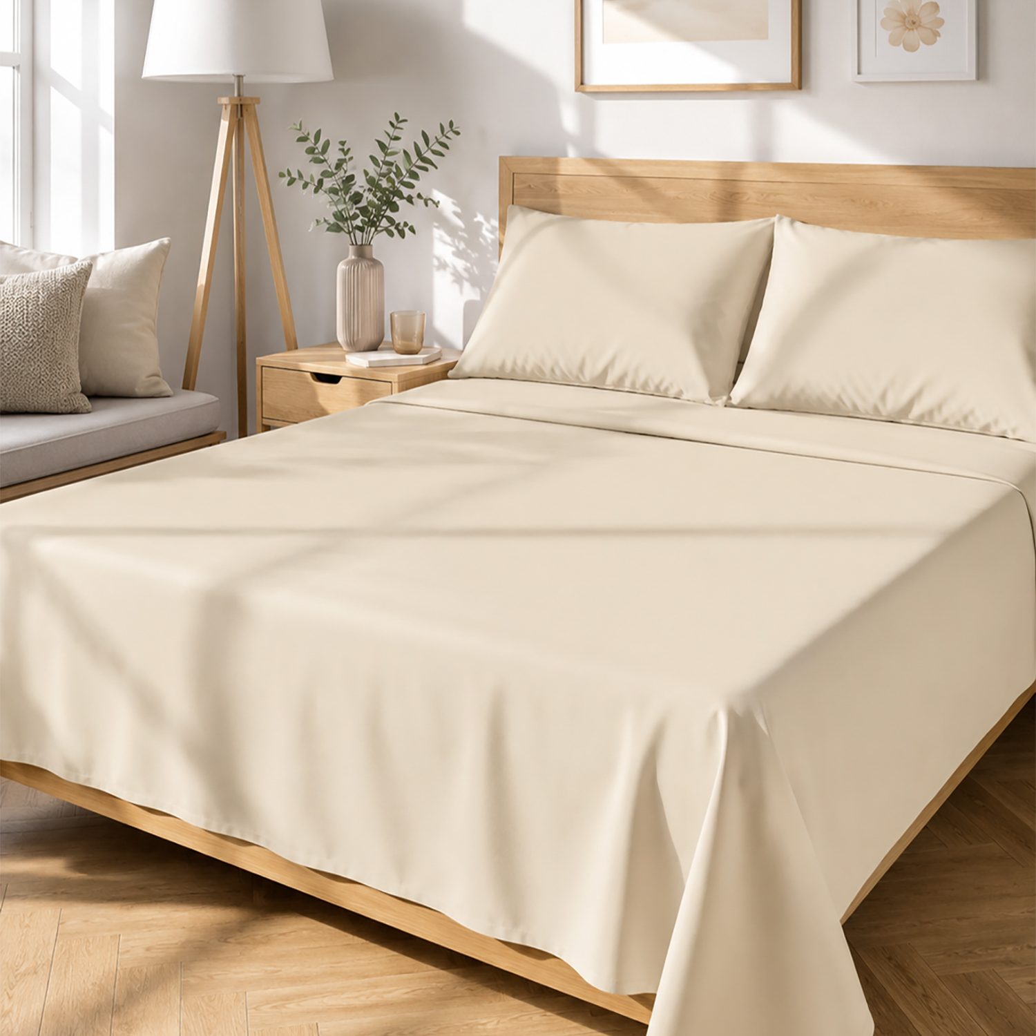 Completo letto matrimoniale tinta unita beige