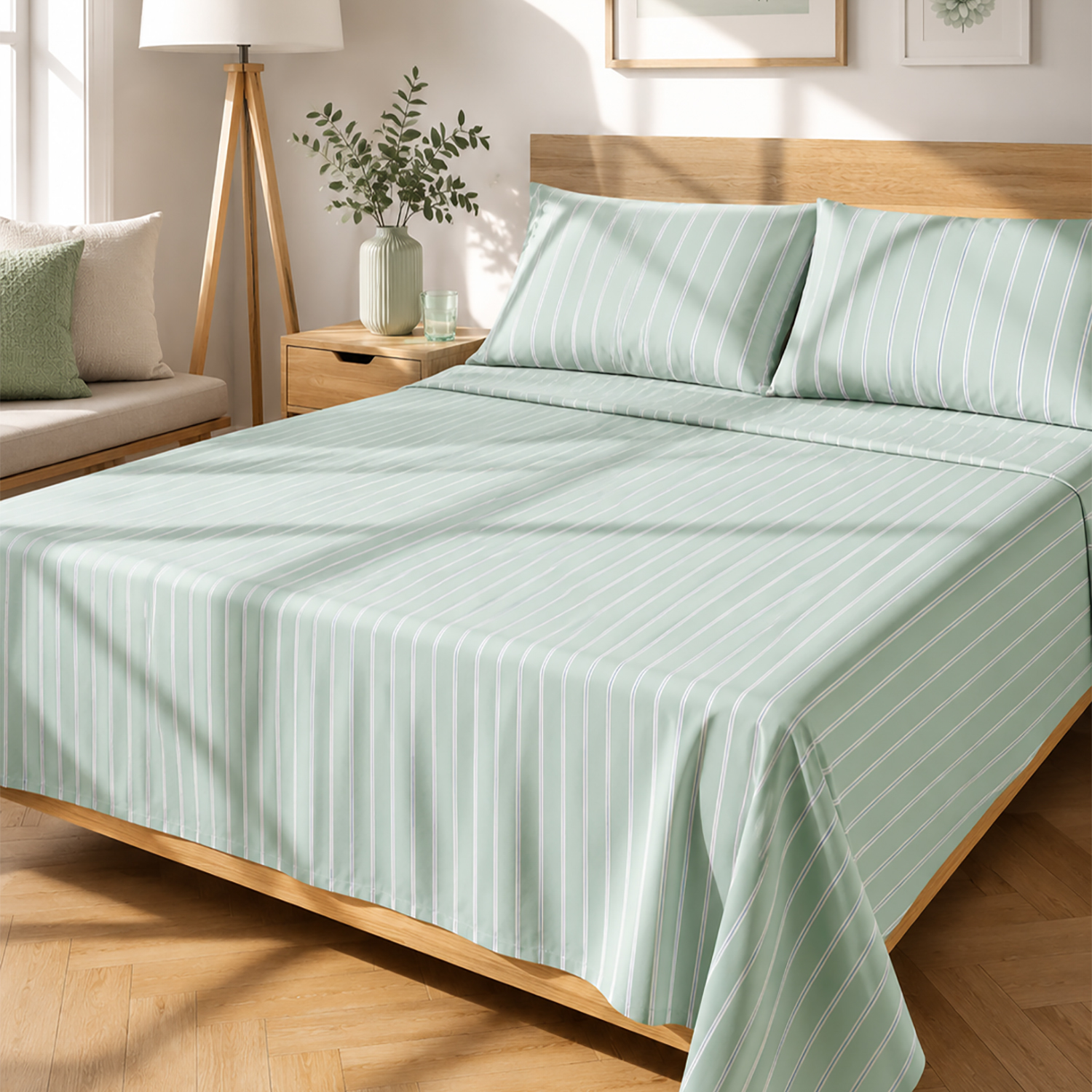Completo letto matrimoniale righe verde
