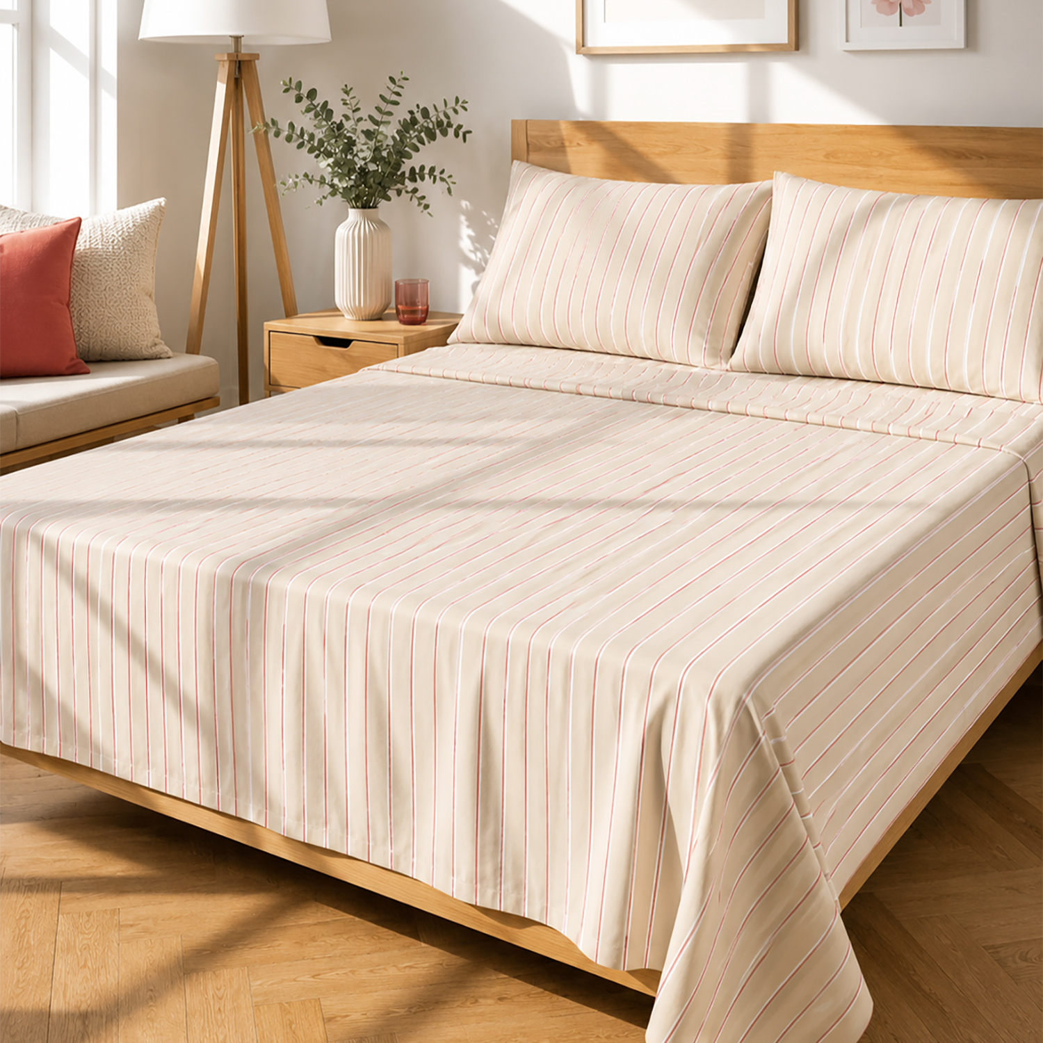 Completo letto matrimoniale righe beige