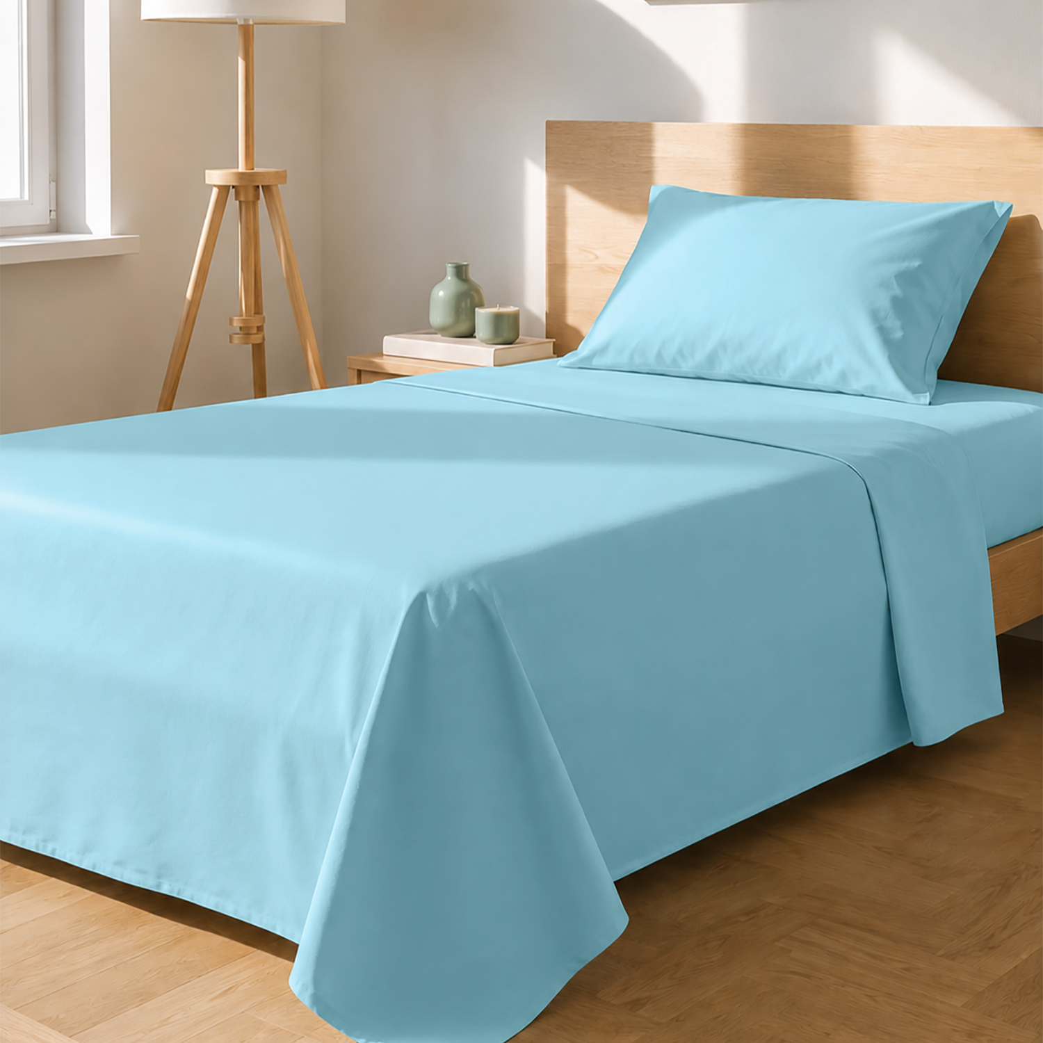 Completo letto 1 piazza e mezza tinta unita azzurro
