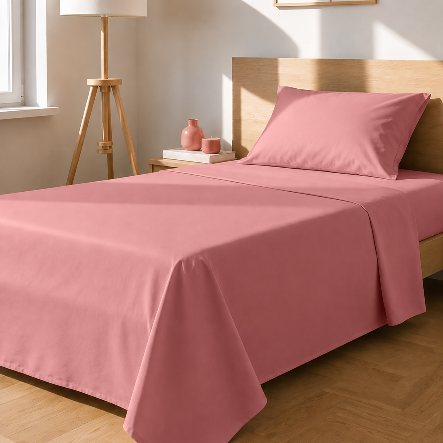 Completo letto 1 piazza e mezza tinta unita corallo