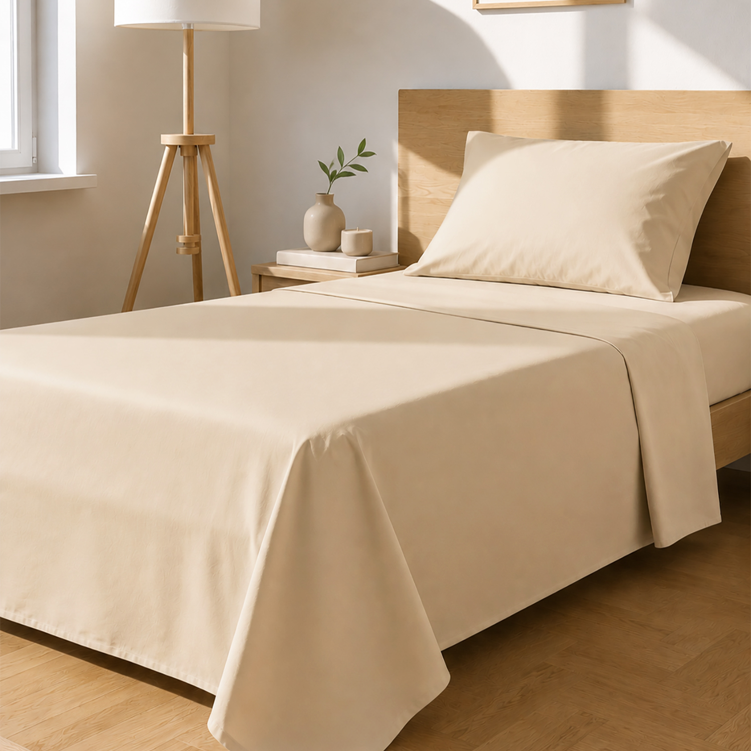 Completo letto 1 piazza e mezza tinta unita beige