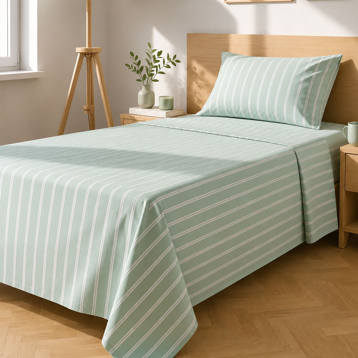 Completo letto 1 piazza e mezza righe verde