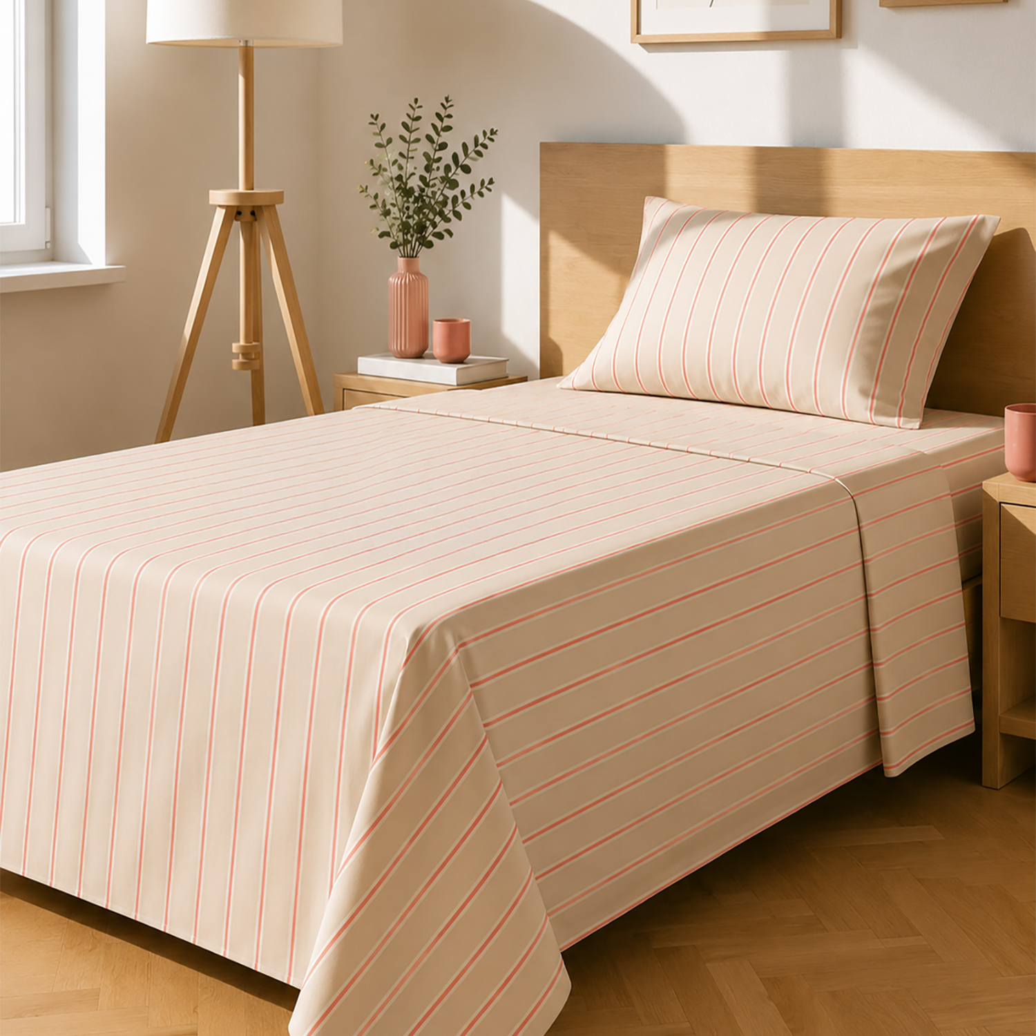 Completo letto 1 piazza e mezza righe beige