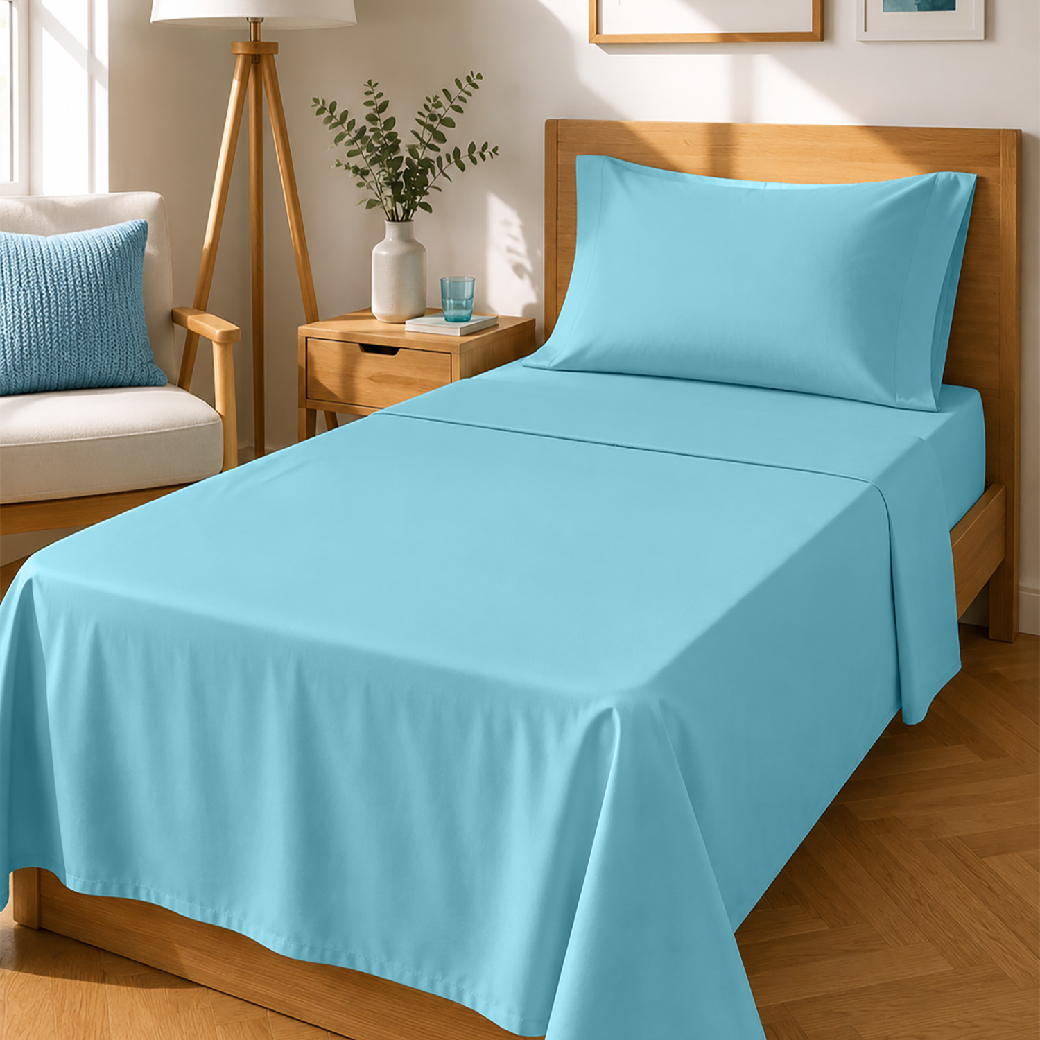Completo letto singolo tinta unita azzurro