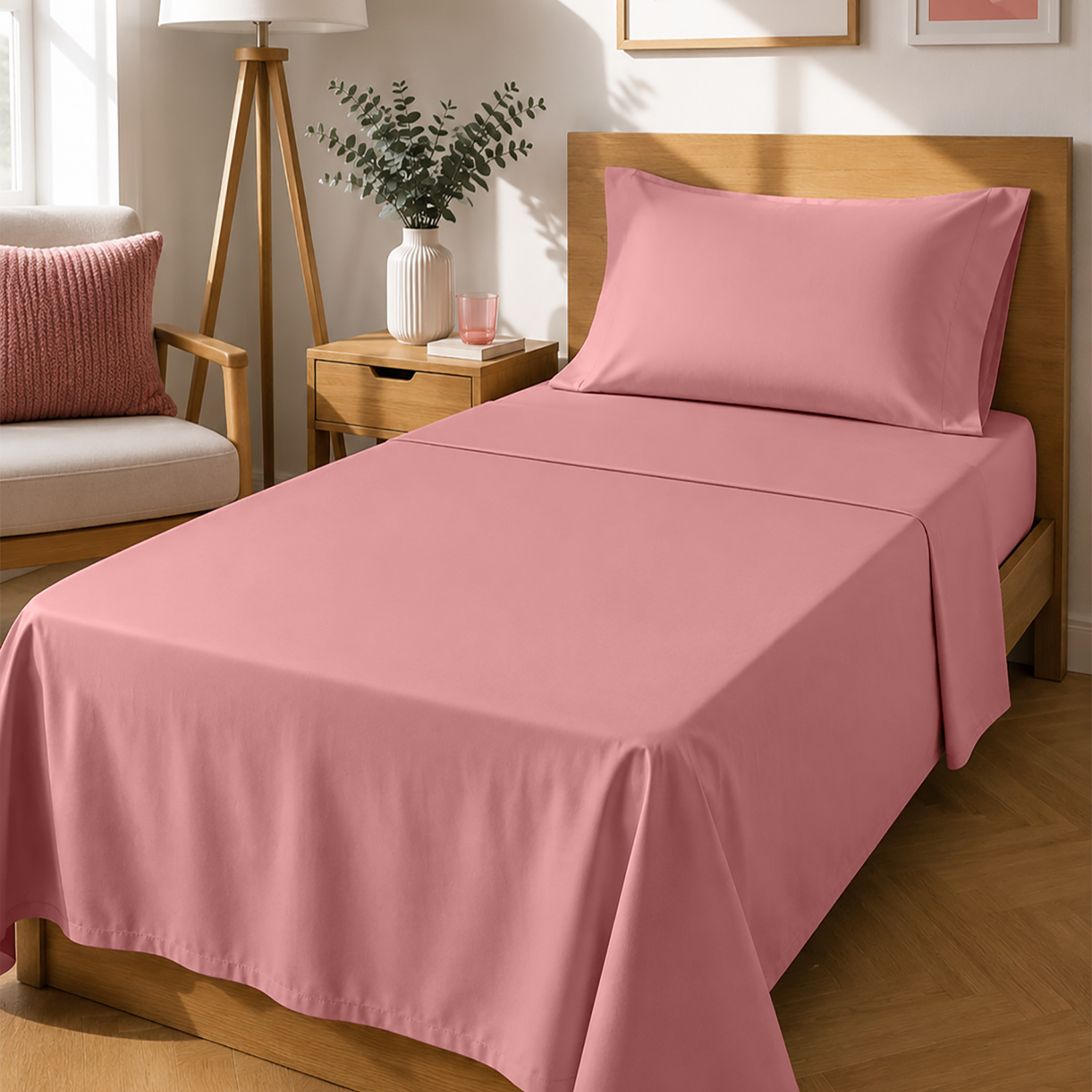 Completo letto singolo tinta unita corallo