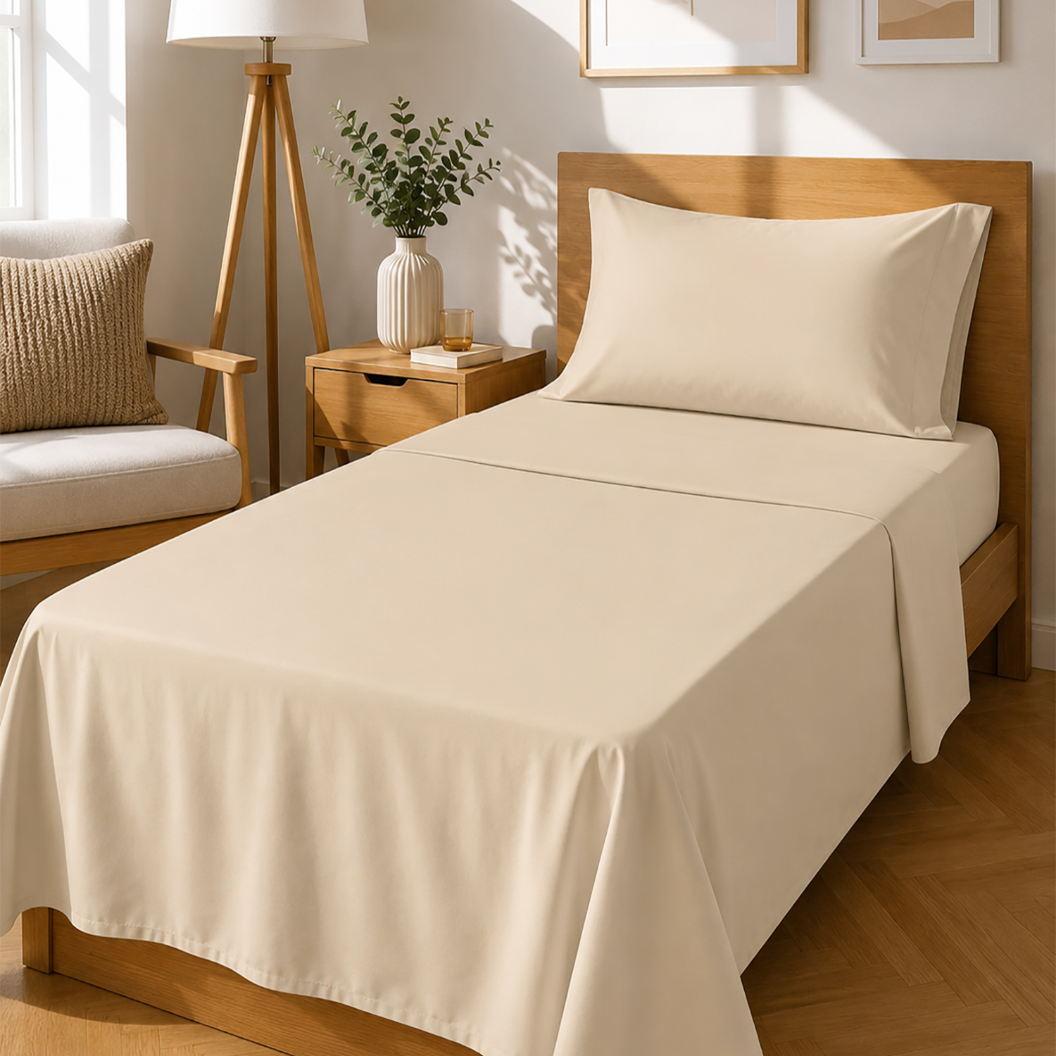 Completo letto singolo tinta unita beige