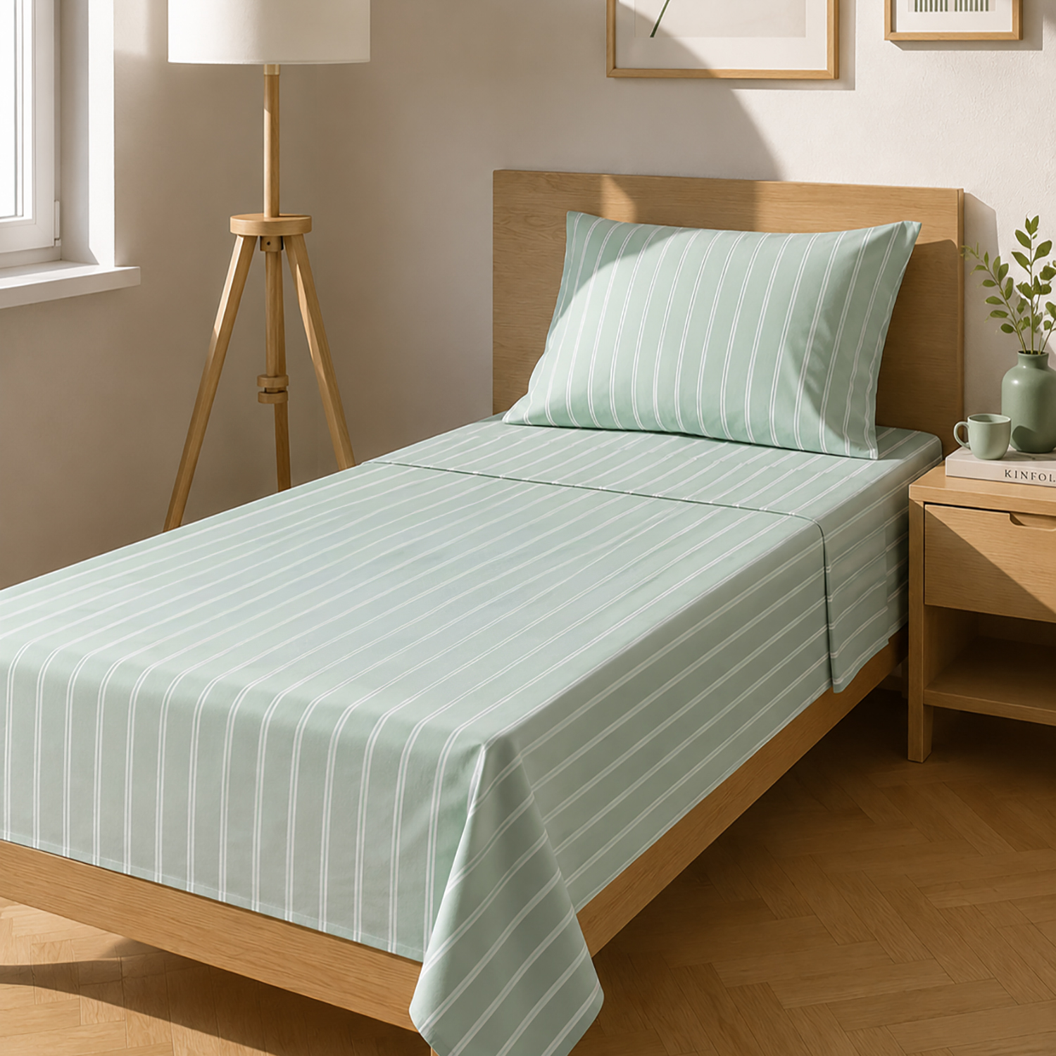 Completo letto singolo righe verde