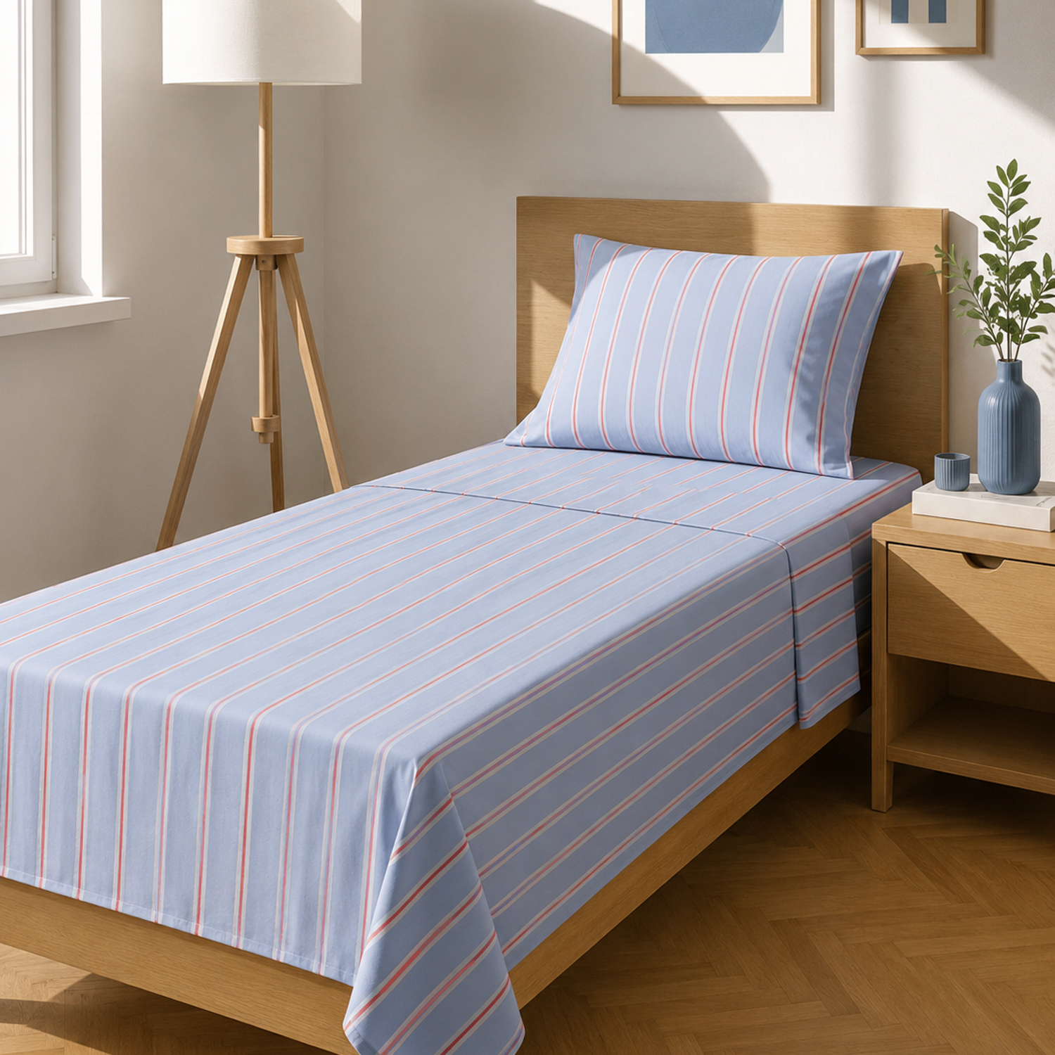 Completo letto singolo righe azzurro