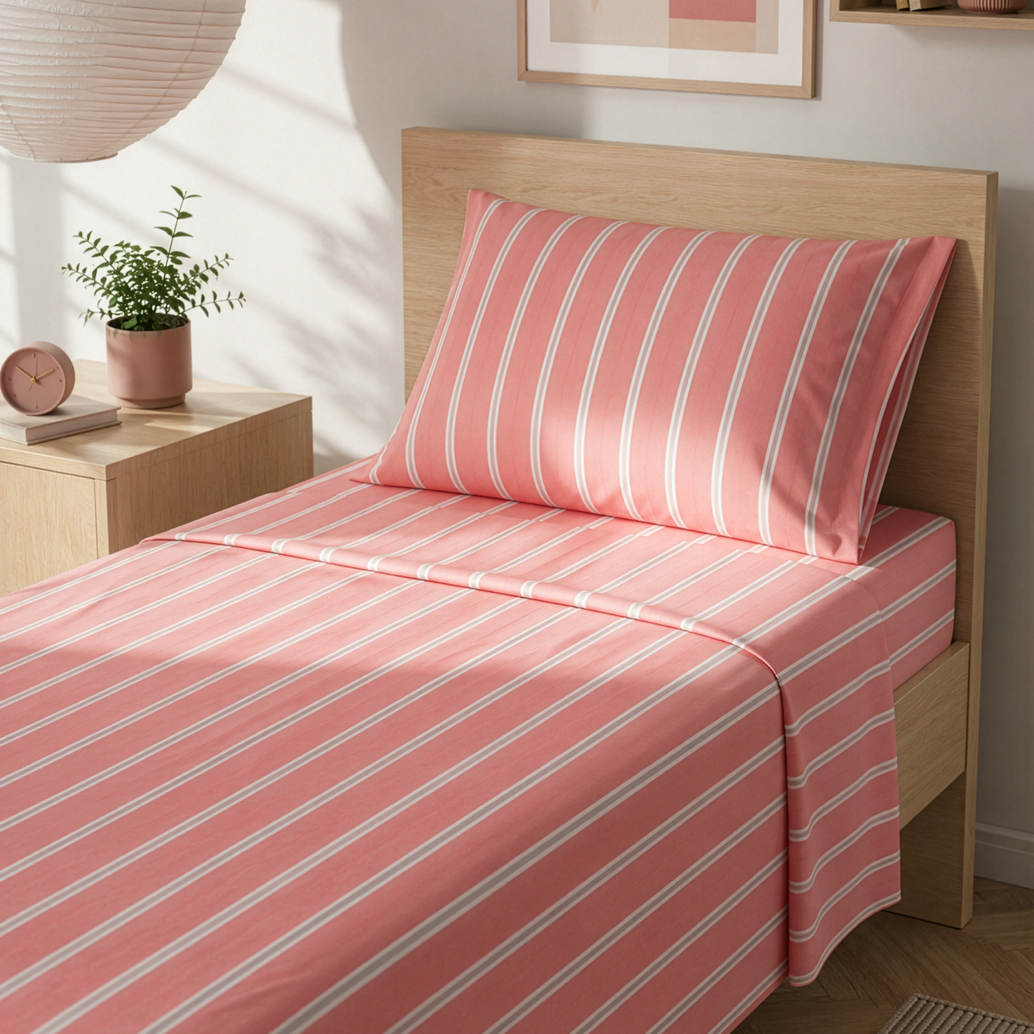 Completo letto singolo righe corallo