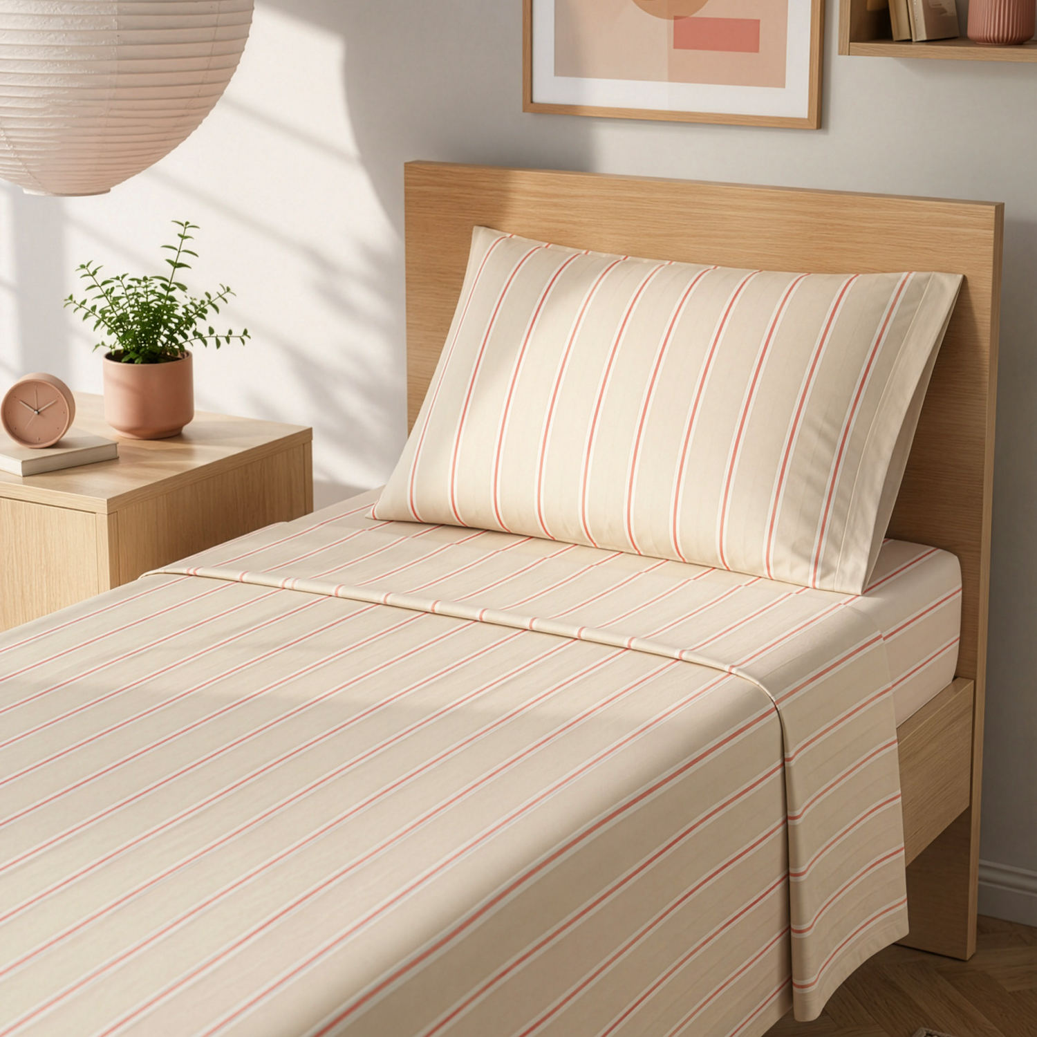 Completo letto singolo righe beige