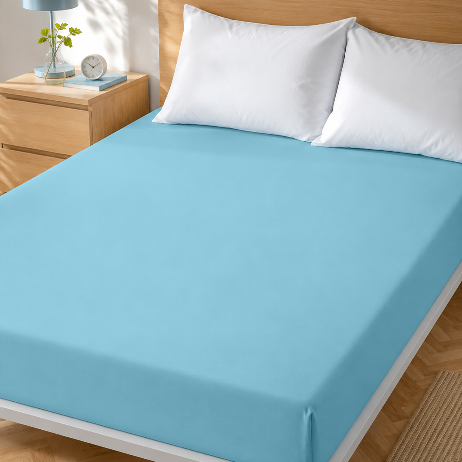 Lenzuolo matrimoniale con angoli elasticizzati cotone azzurro