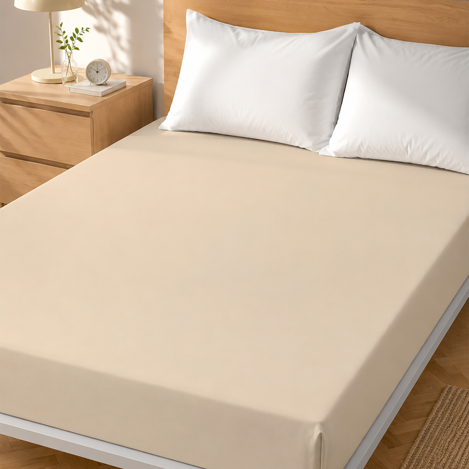 Lenzuolo matrimoniale con angoli elasticizzati cotone beige